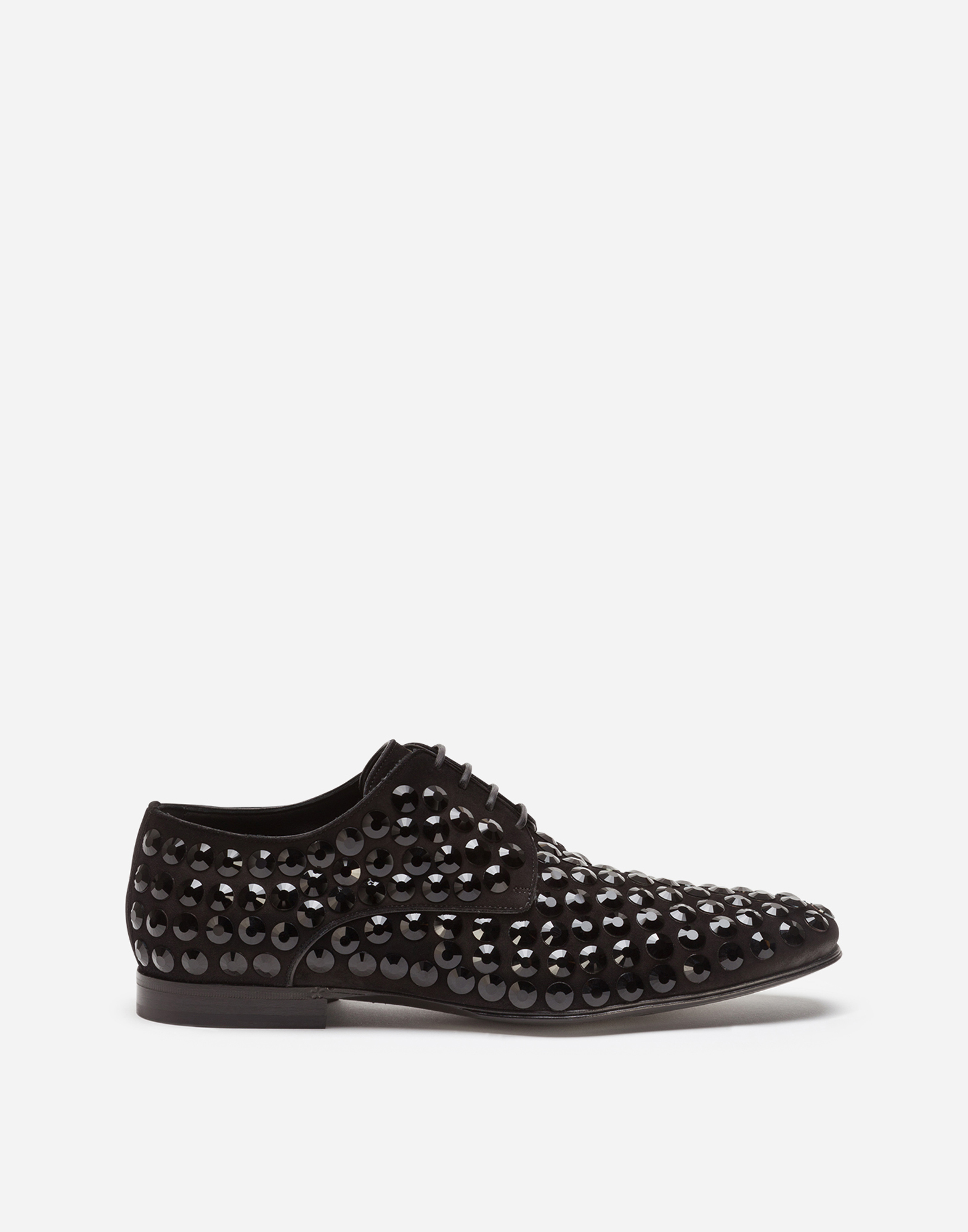 Suede derby shoes with fusible rhinestone detailing in Black