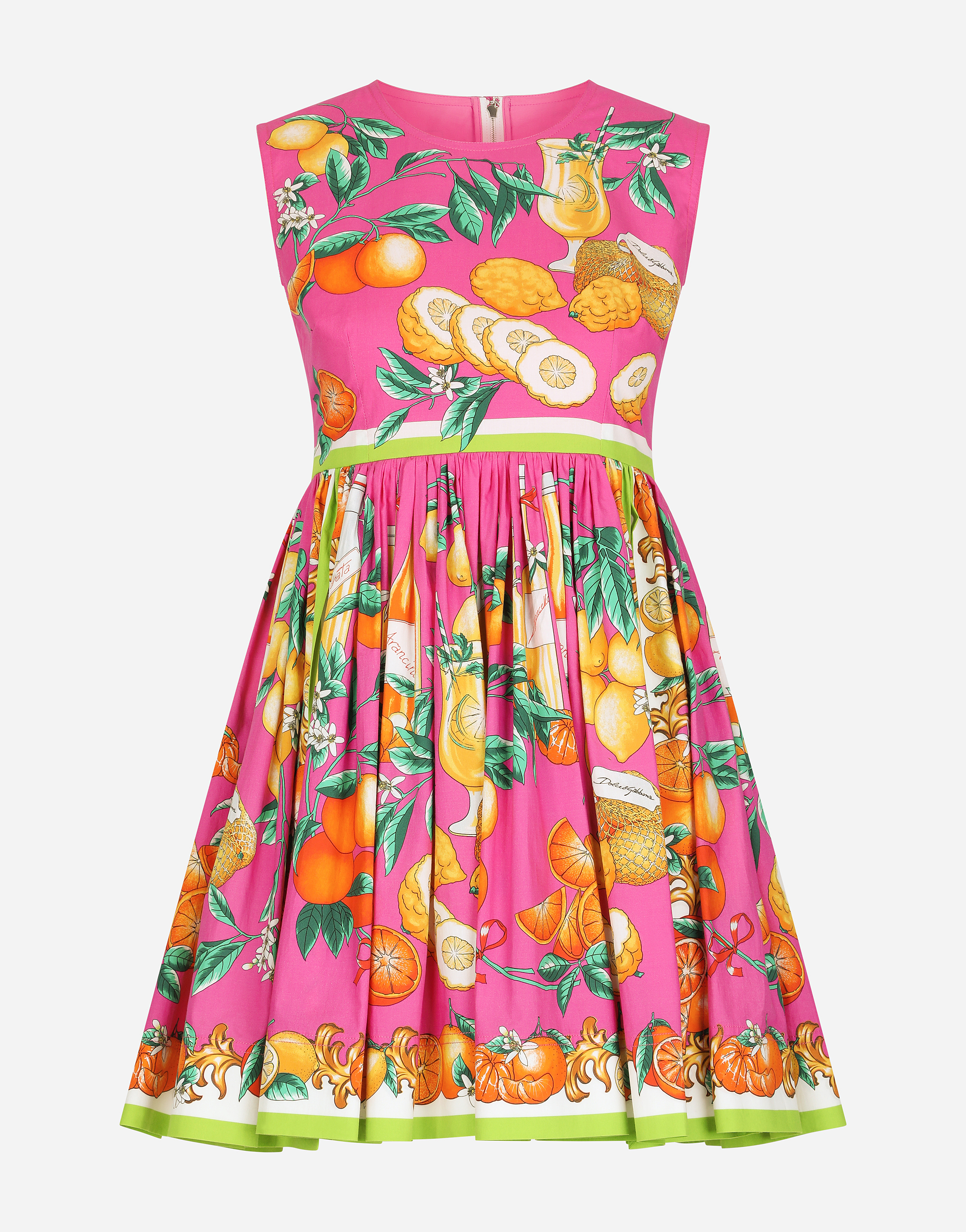 Short citrus-print poplin dress in Multicolor