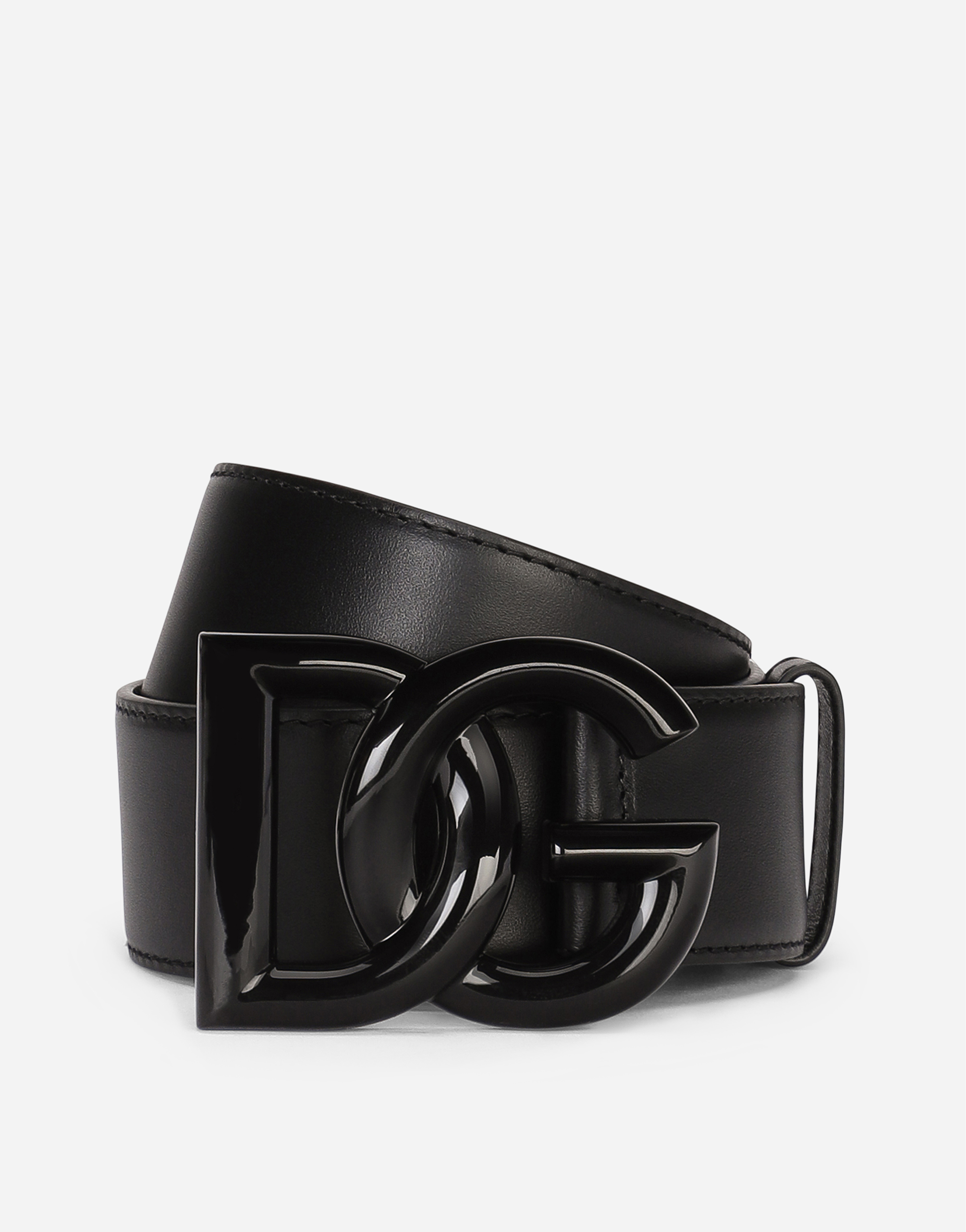 Leather belt with crossover DG logo buckle in Black