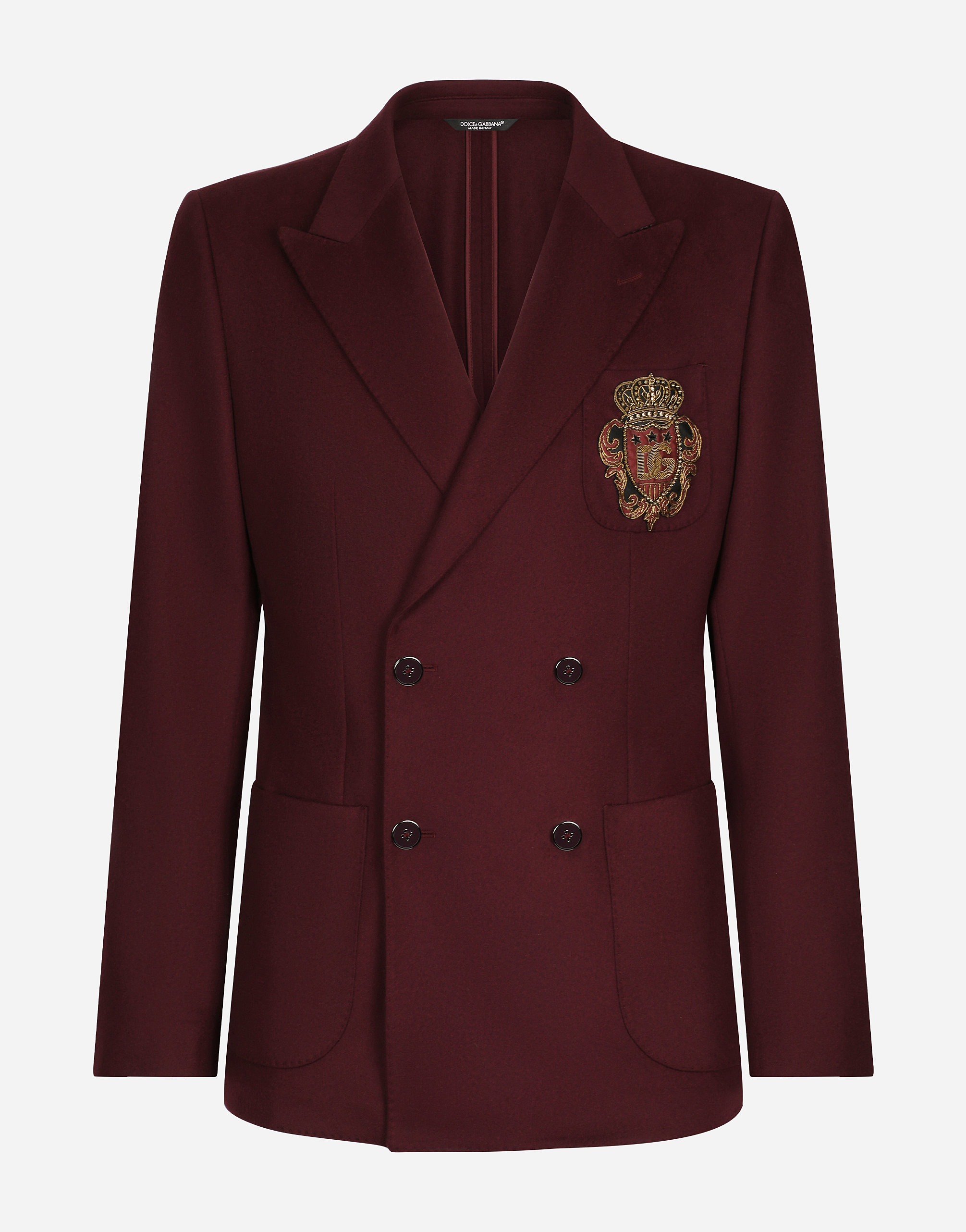 Double-breasted wool and cashmere jacket with DG patch in Multicolor