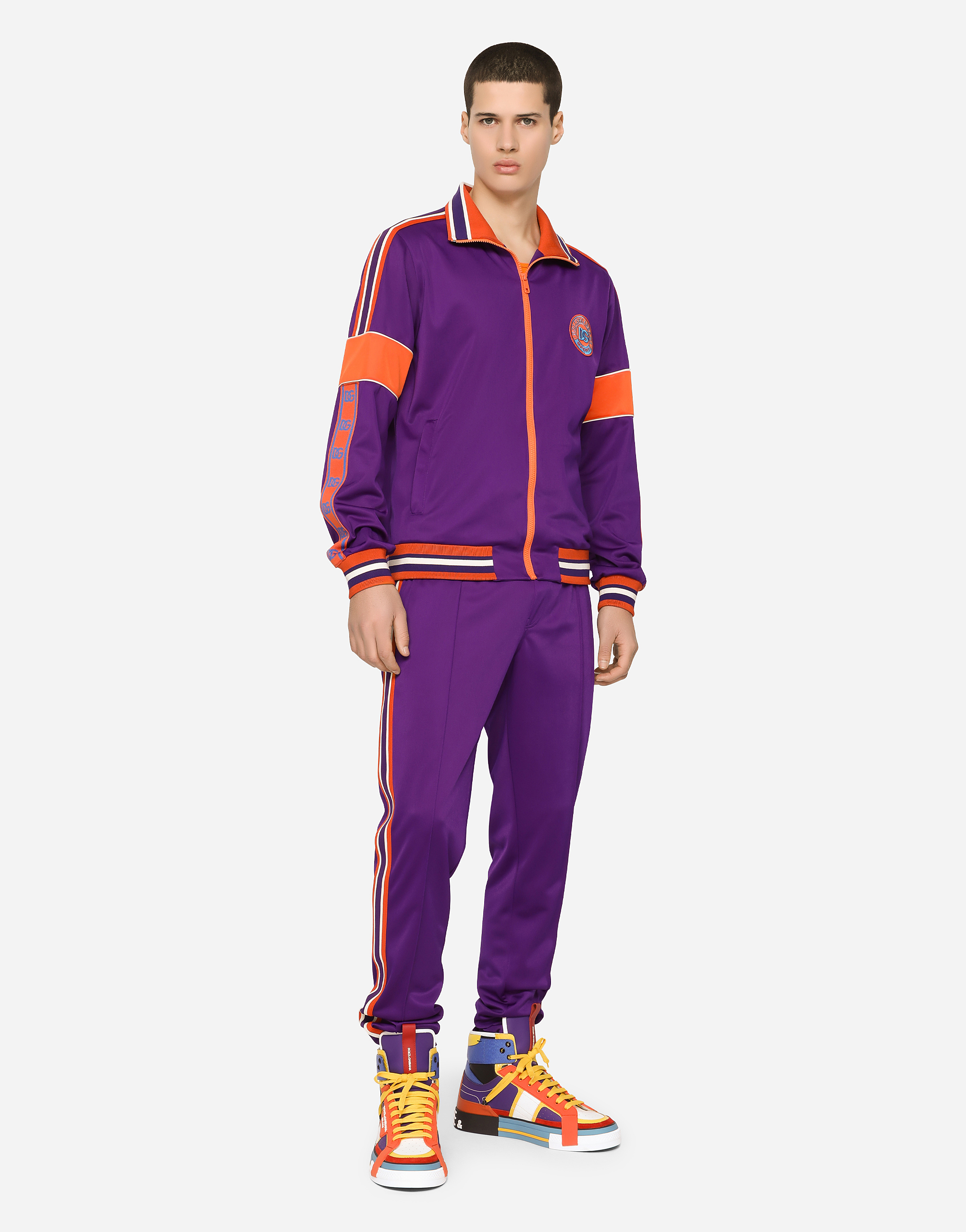 Technical jersey jogging pants with patch in Purple
