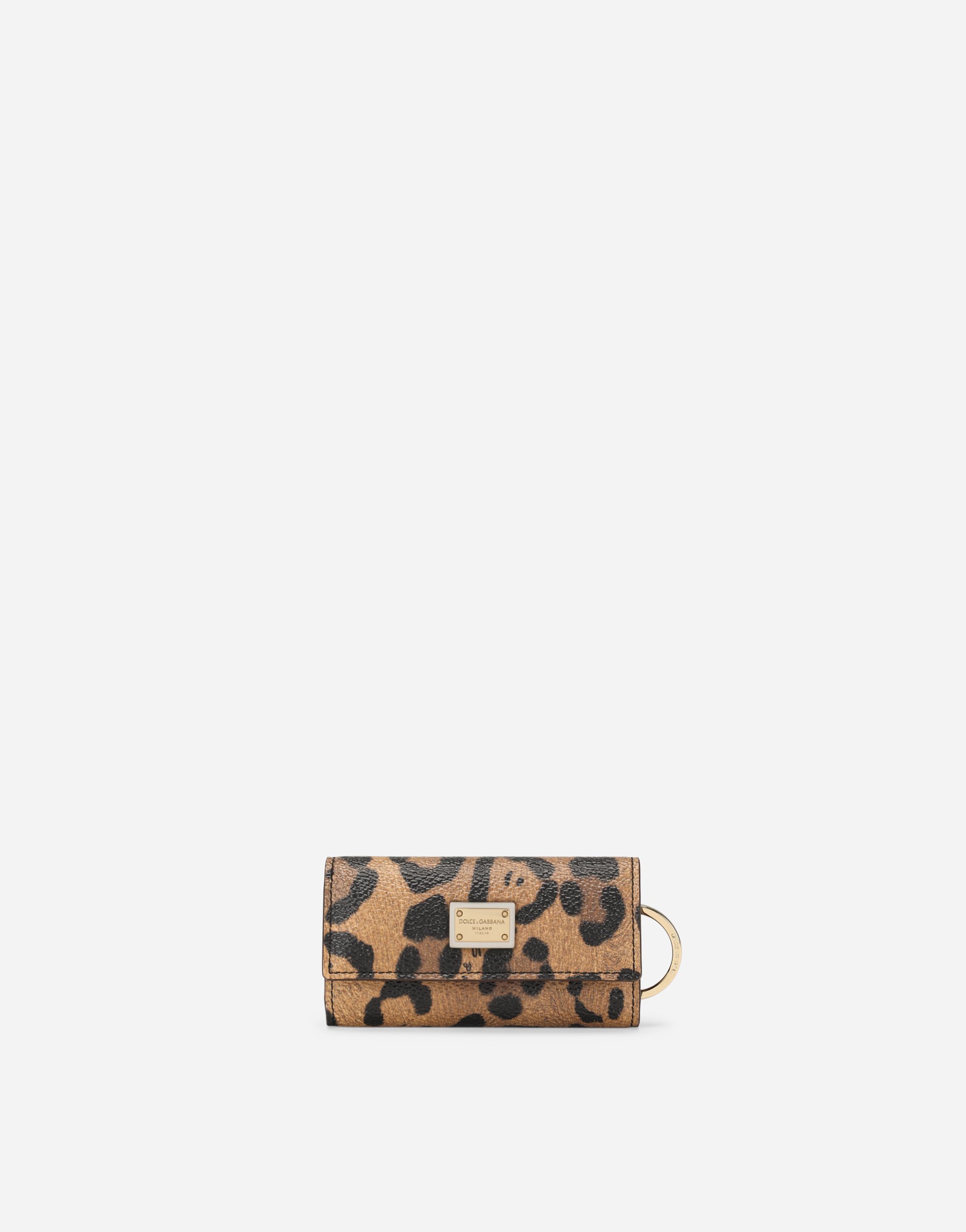 Leopard-print Crespo key chain with branded plate in Multicolor