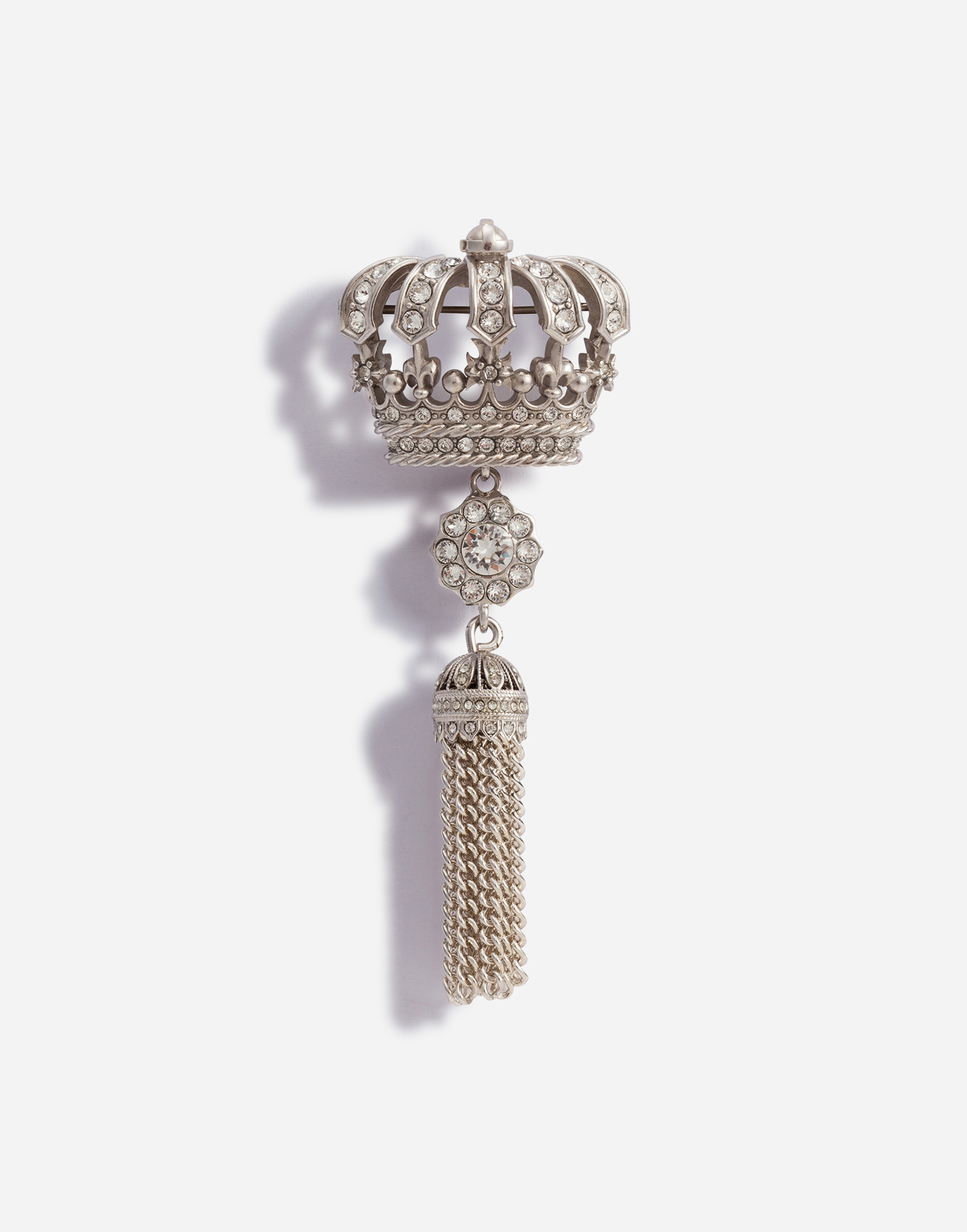Brooch with crown and tassel in Silver