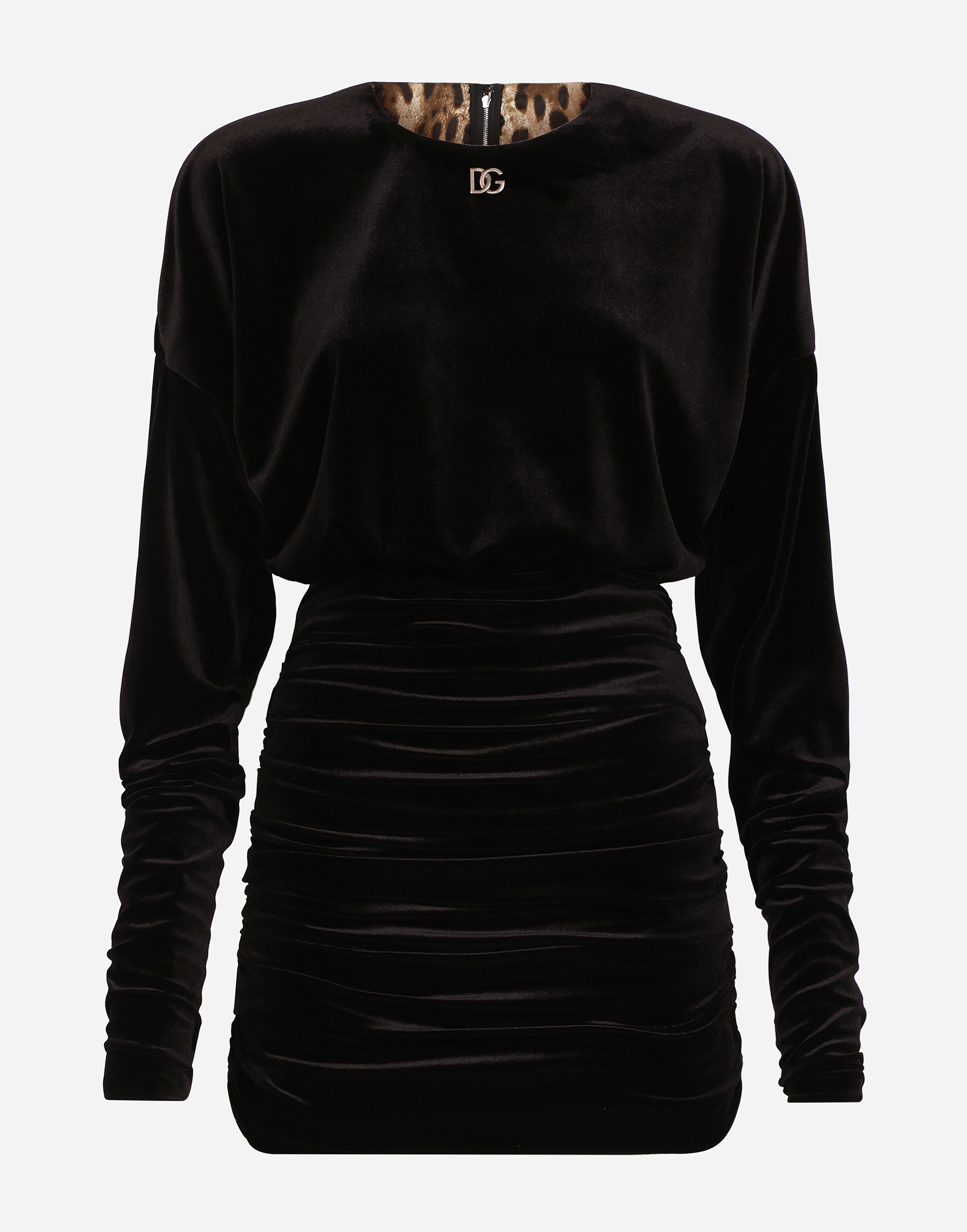 Short draped velvet dress with DG logo in Black