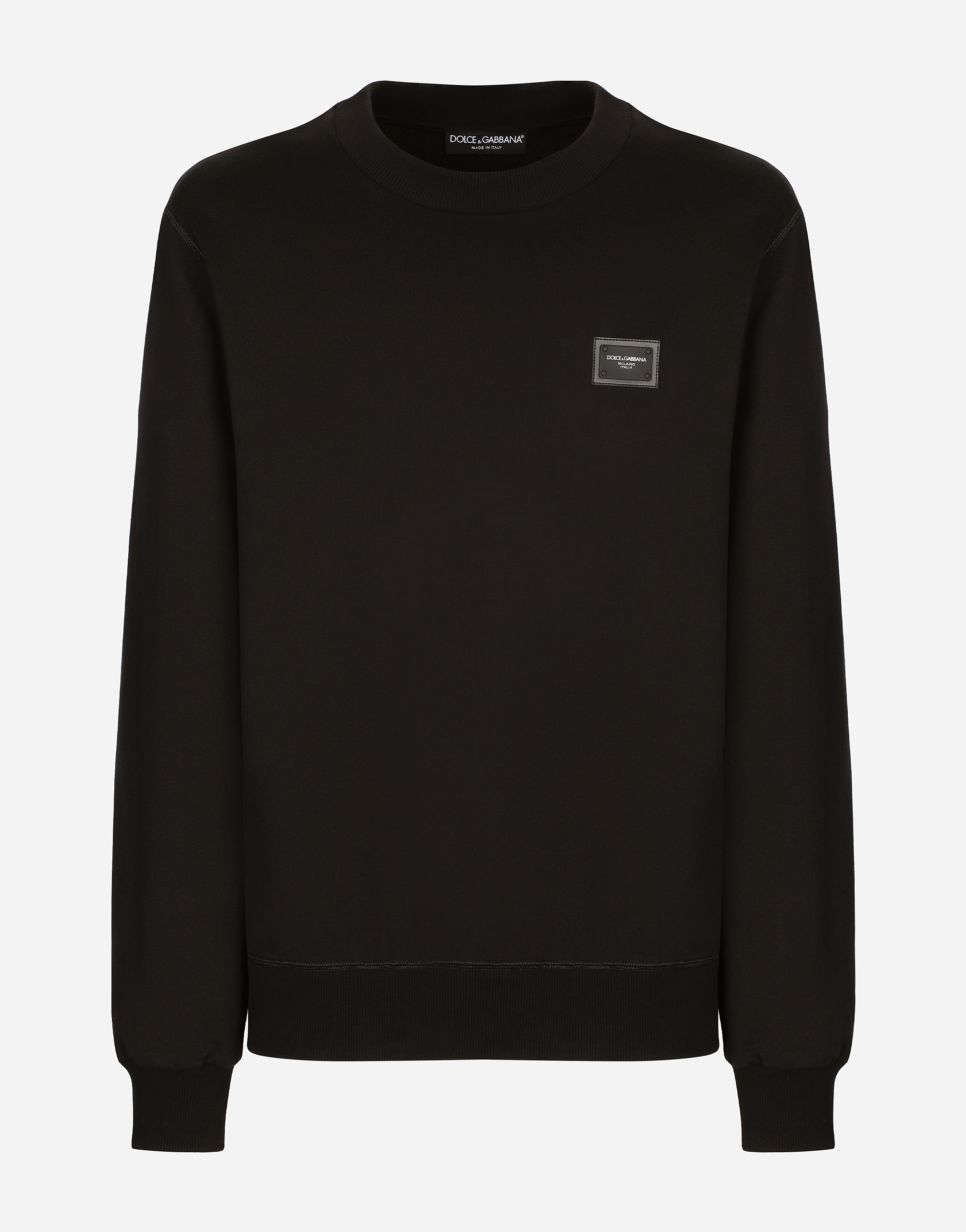 Jersey sweatshirt with branded plate in Black