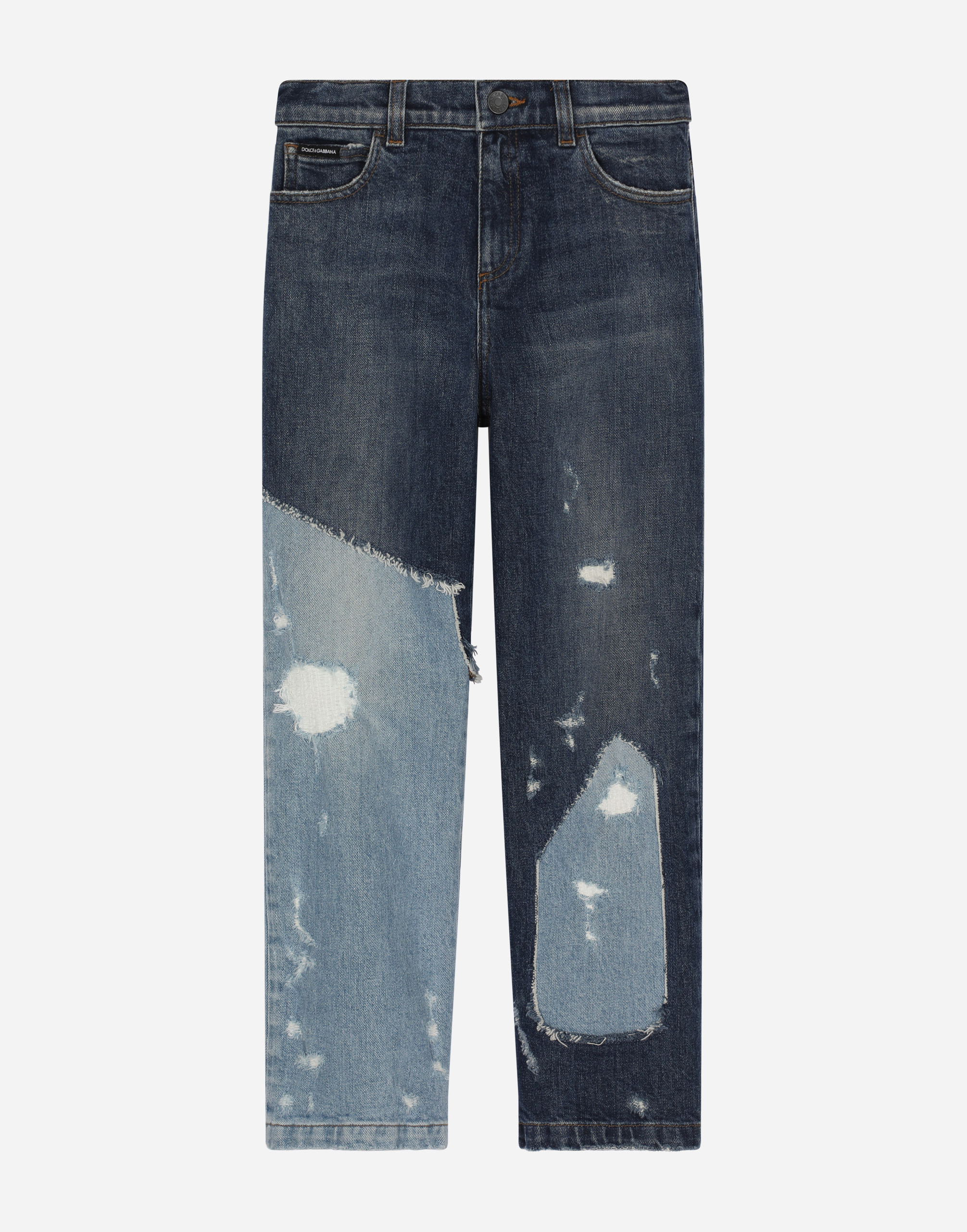 Regular-fit blue patchwork denim jeans in Multicolor