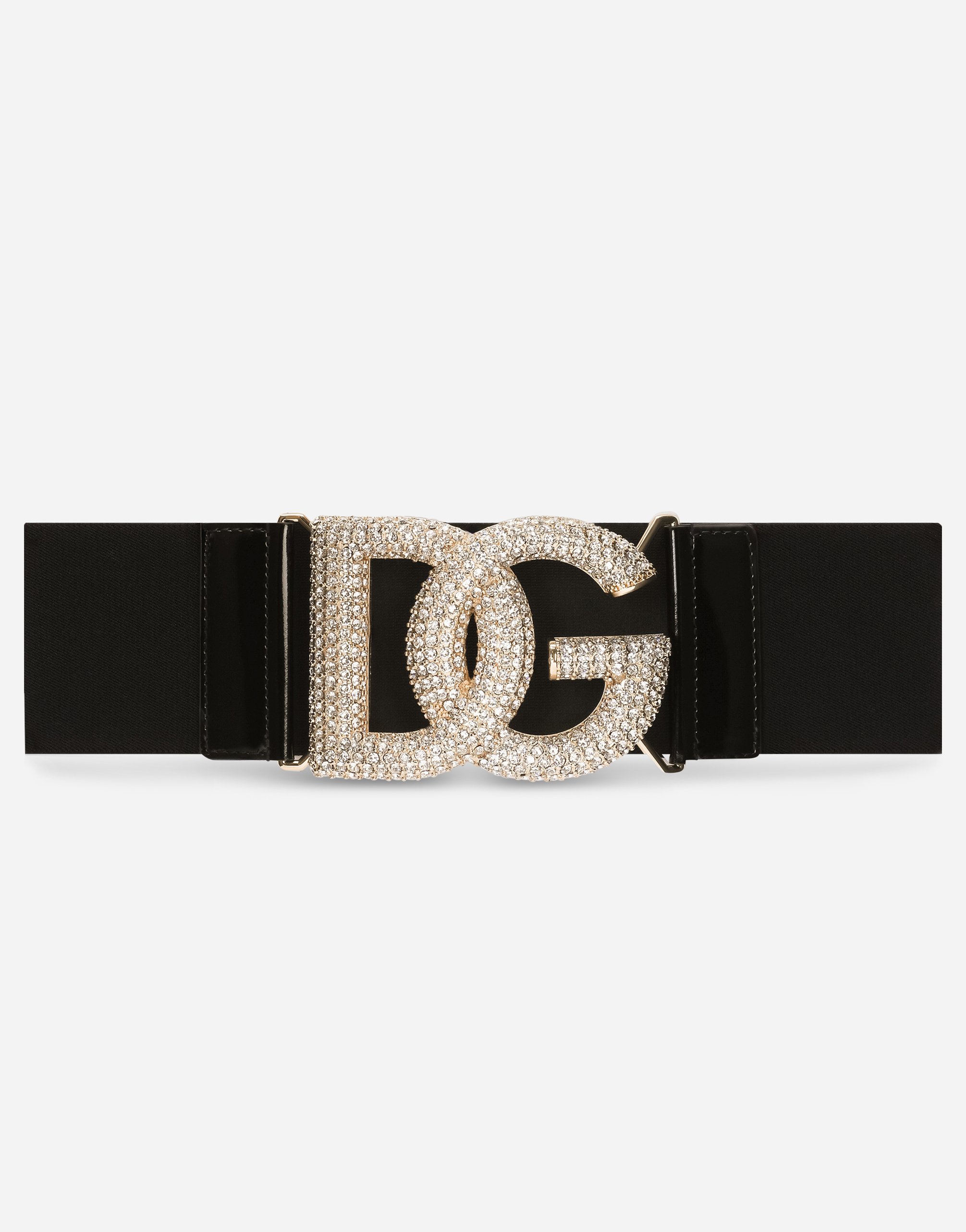 Elasticated belt with crystal DG buckle in Black