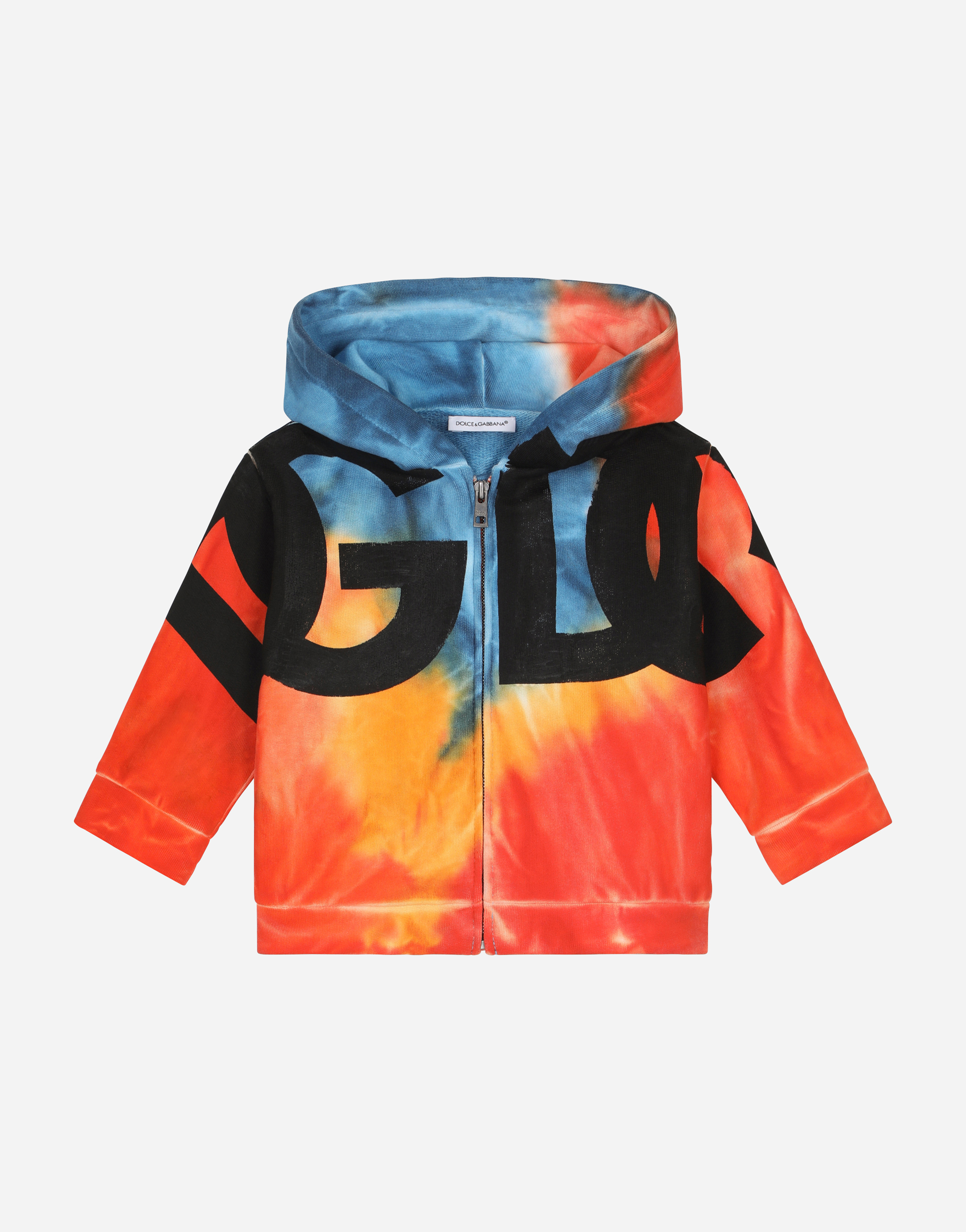 Jersey hoodie with tie-dye print in Multicolor