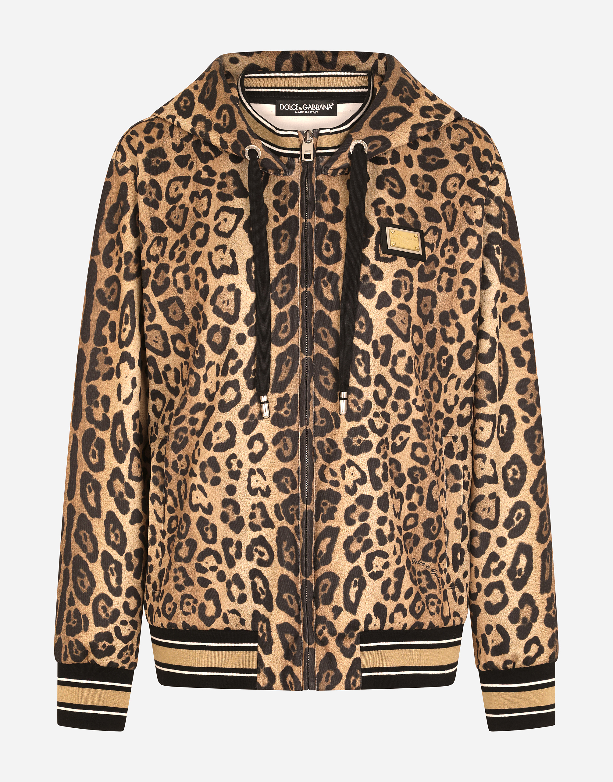 Zip-up jersey hoodie with leopard print in Multicolor