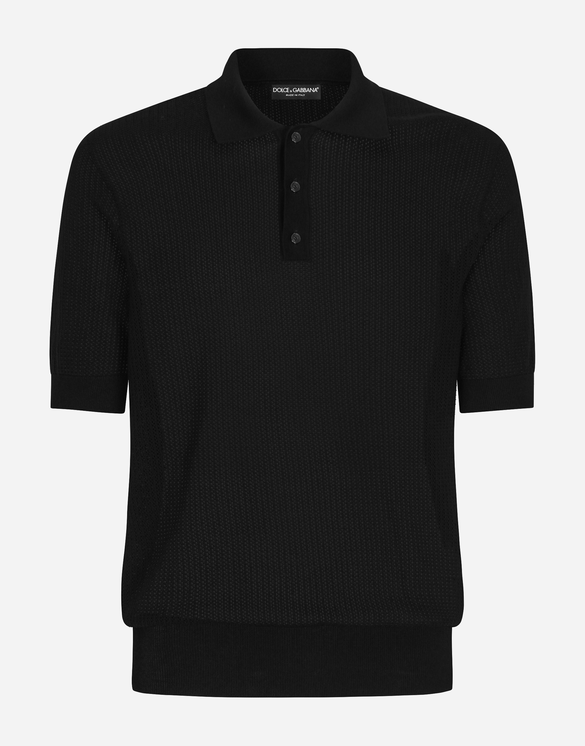Cotton polo shirt with logo label in Black
