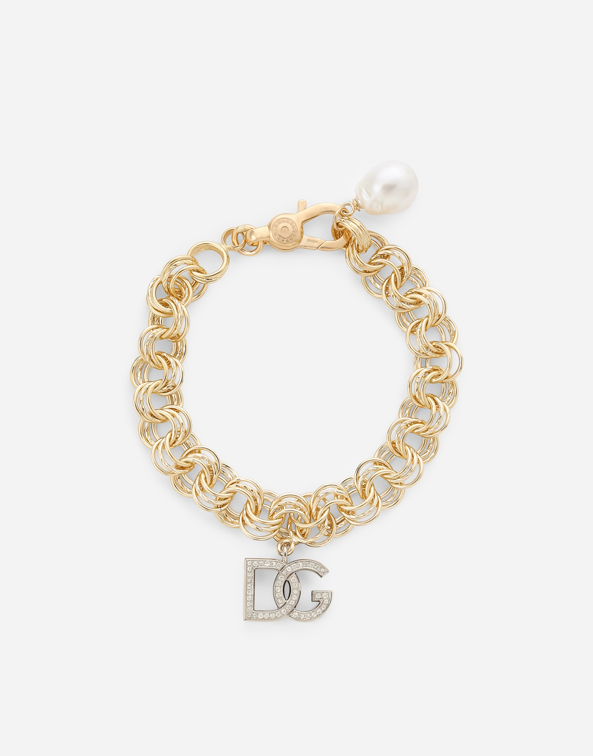 Logo bracelet in yellow and white 18kt gold with colorless sapphires in White and yellow gold