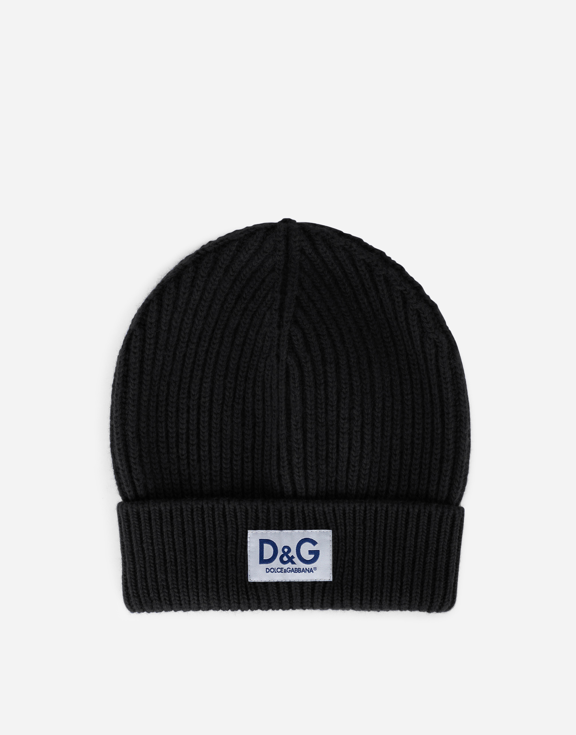 Knit cashmere hat with DG patch in Black