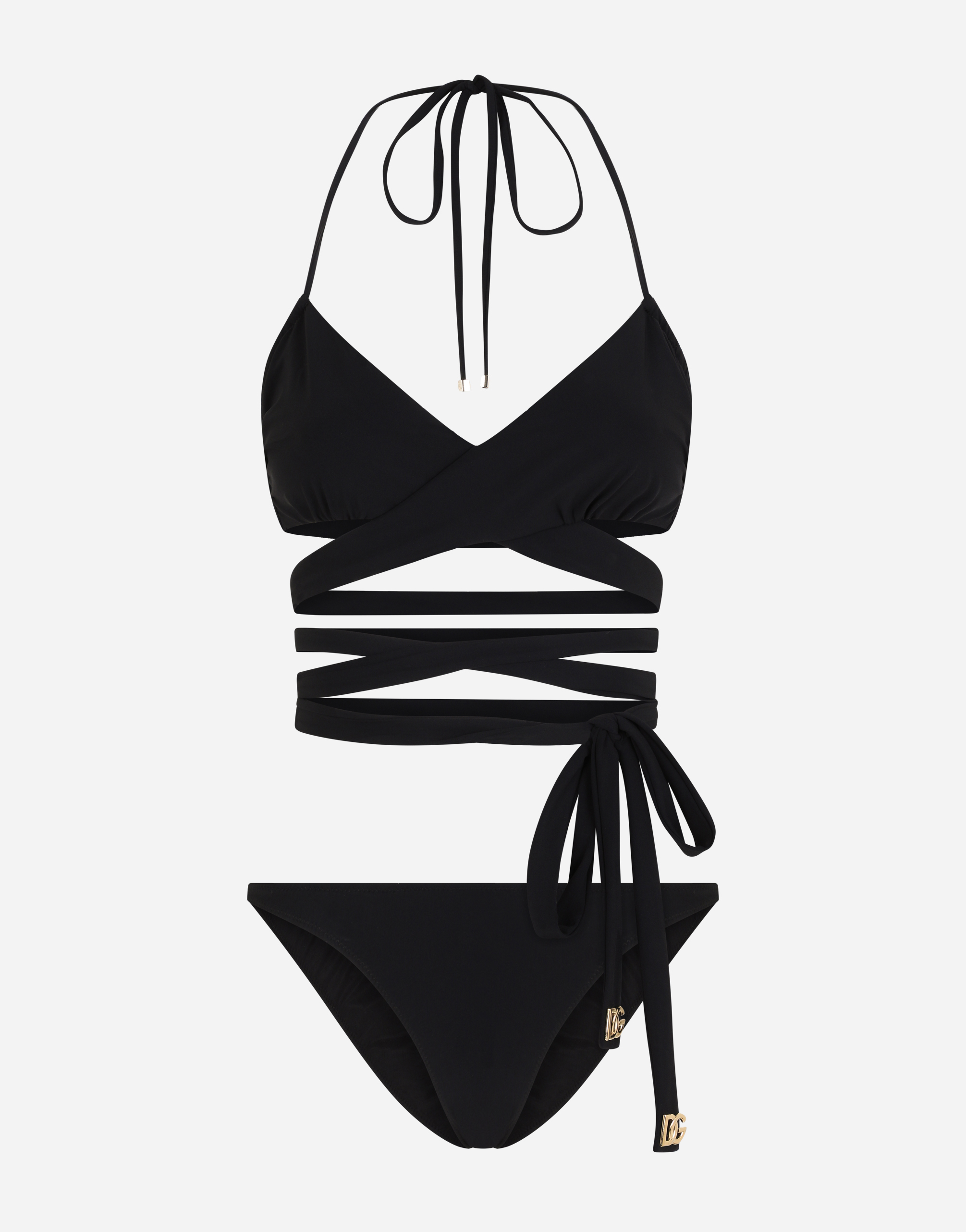 Bikini with wraparound lace ties in Black
