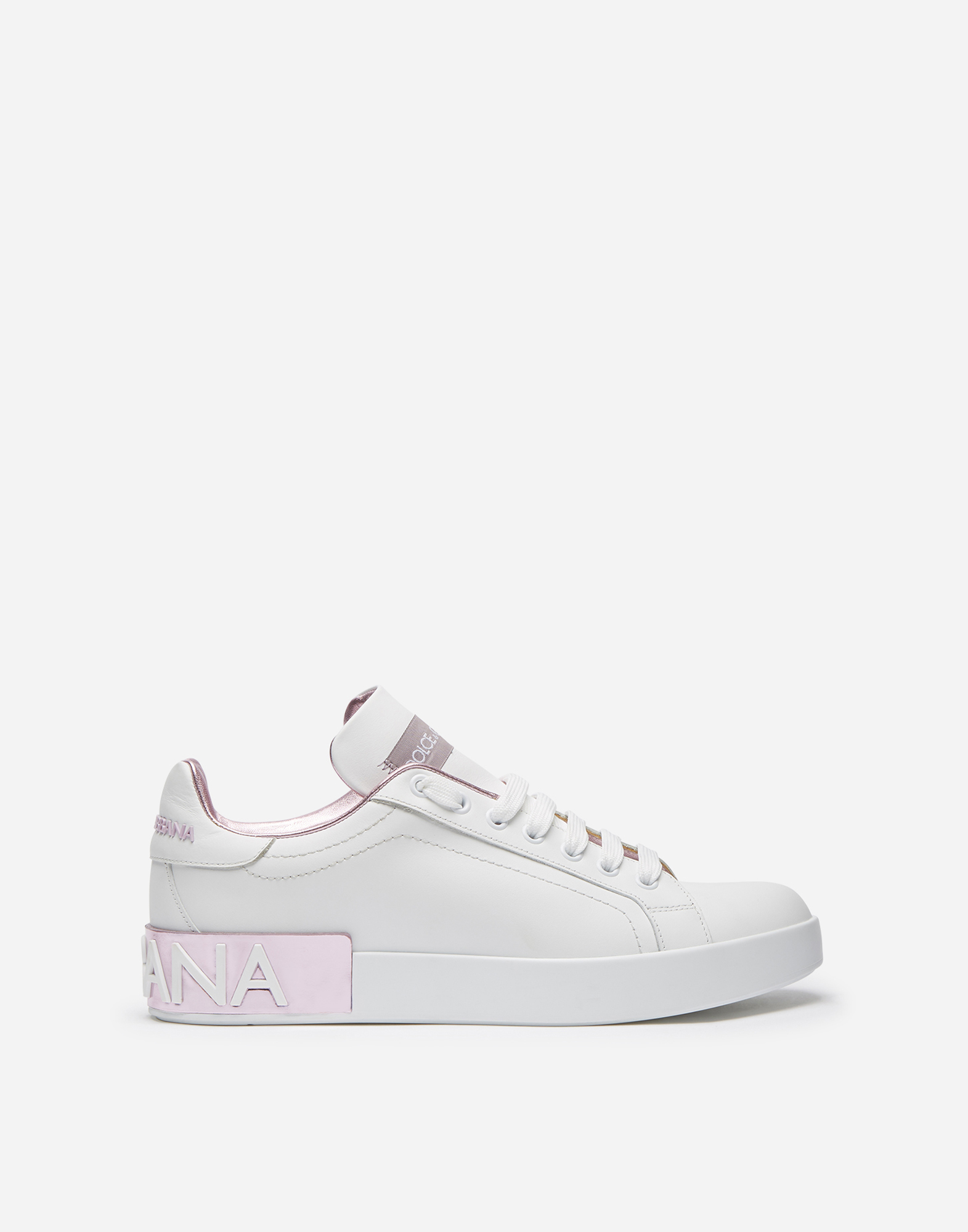 Calfskin nappa Portofino sneakers in White/Pink