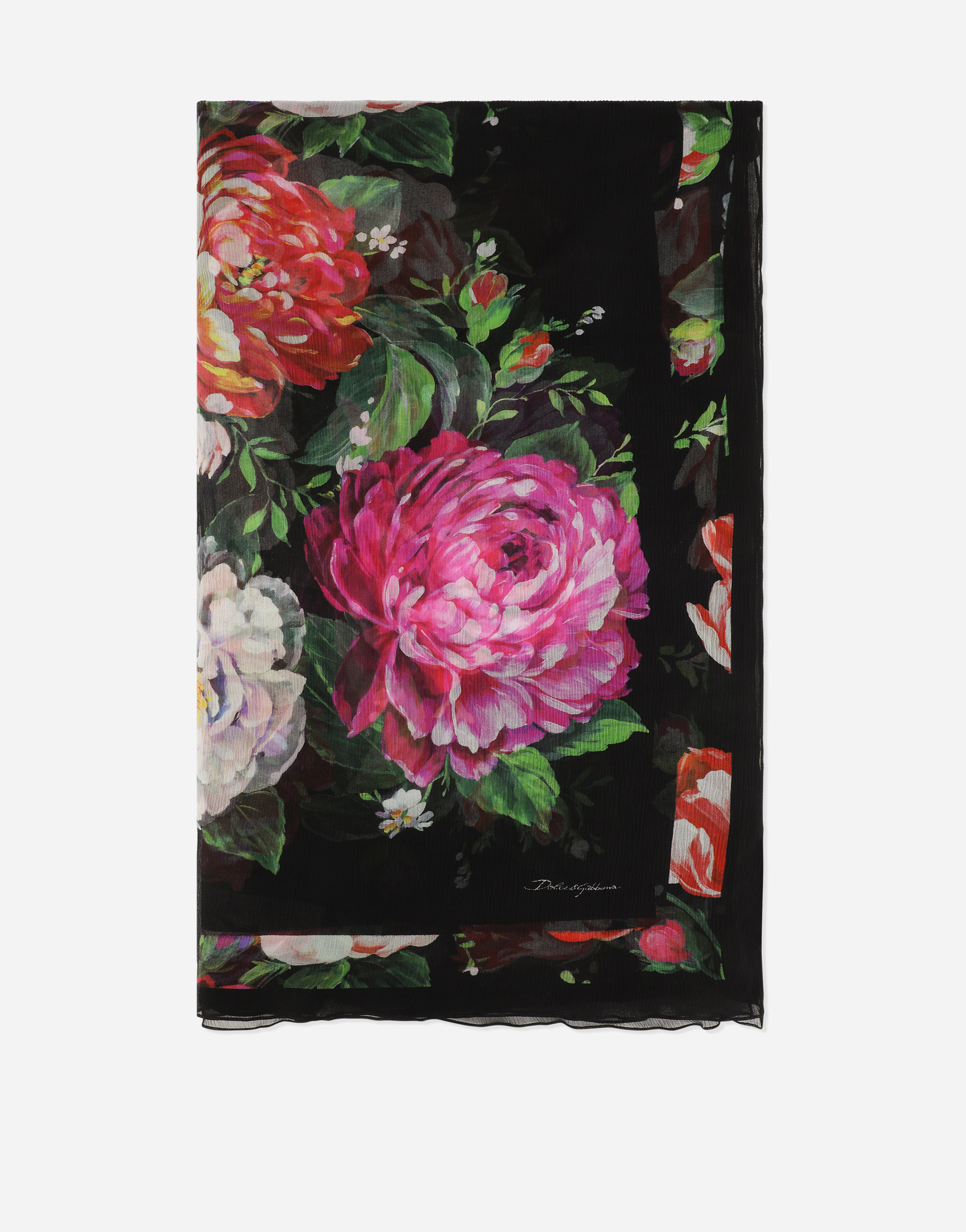 Silk scarf with pictorial floral print (120 x 200) in Multicolor