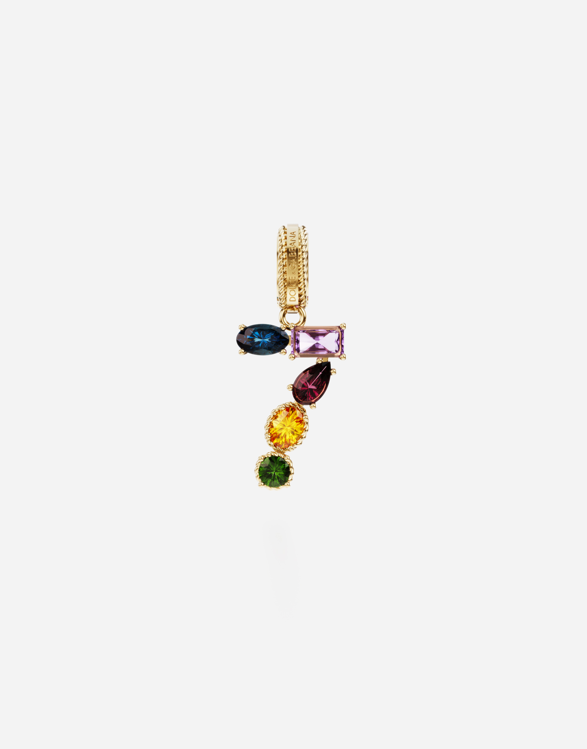 18 kt yellow gold rainbow pendant  with multicolor finegemstones representing number 7 in Yellow gold