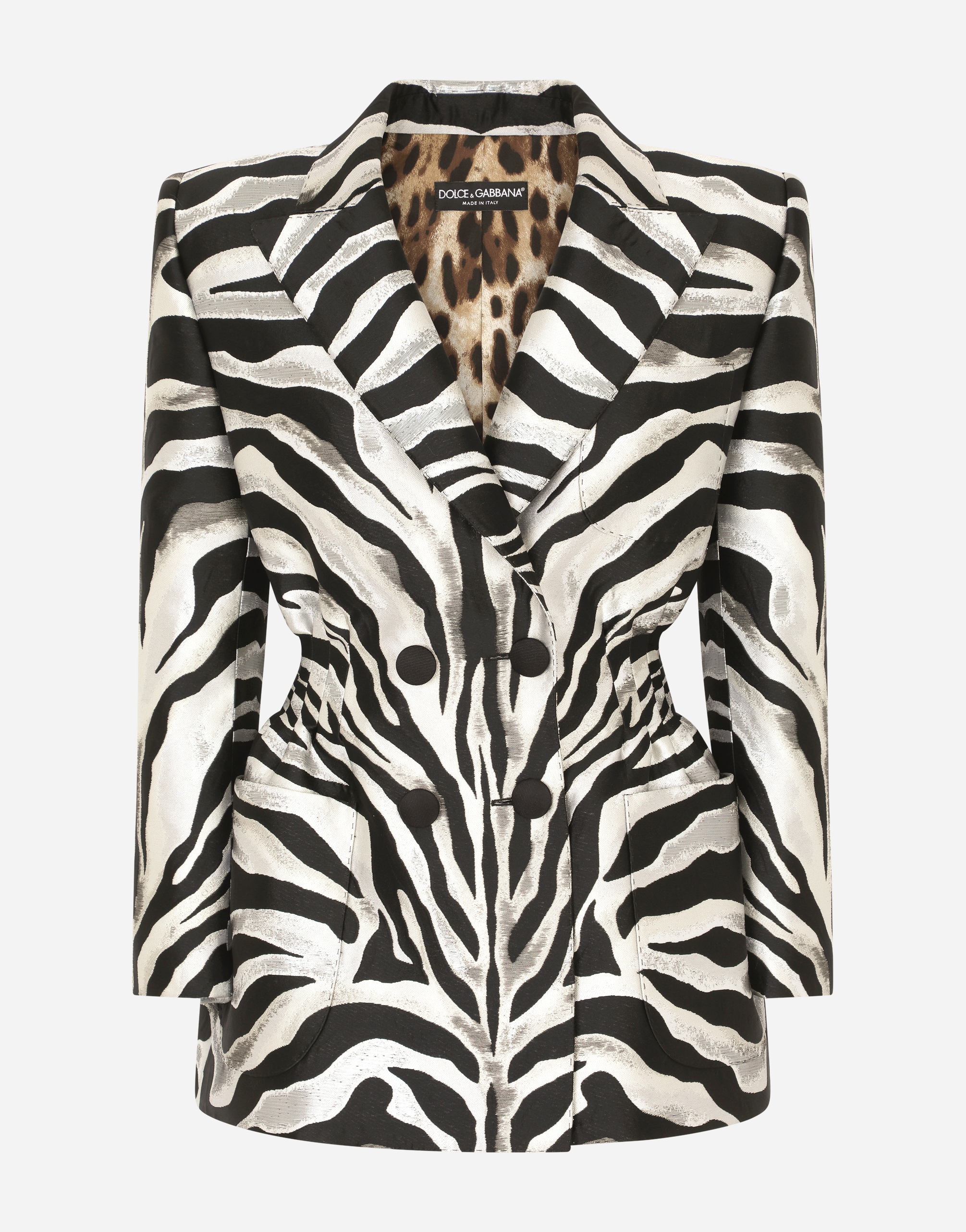 Double-breasted zebra-design lamé jacquard jacket in Multicolor