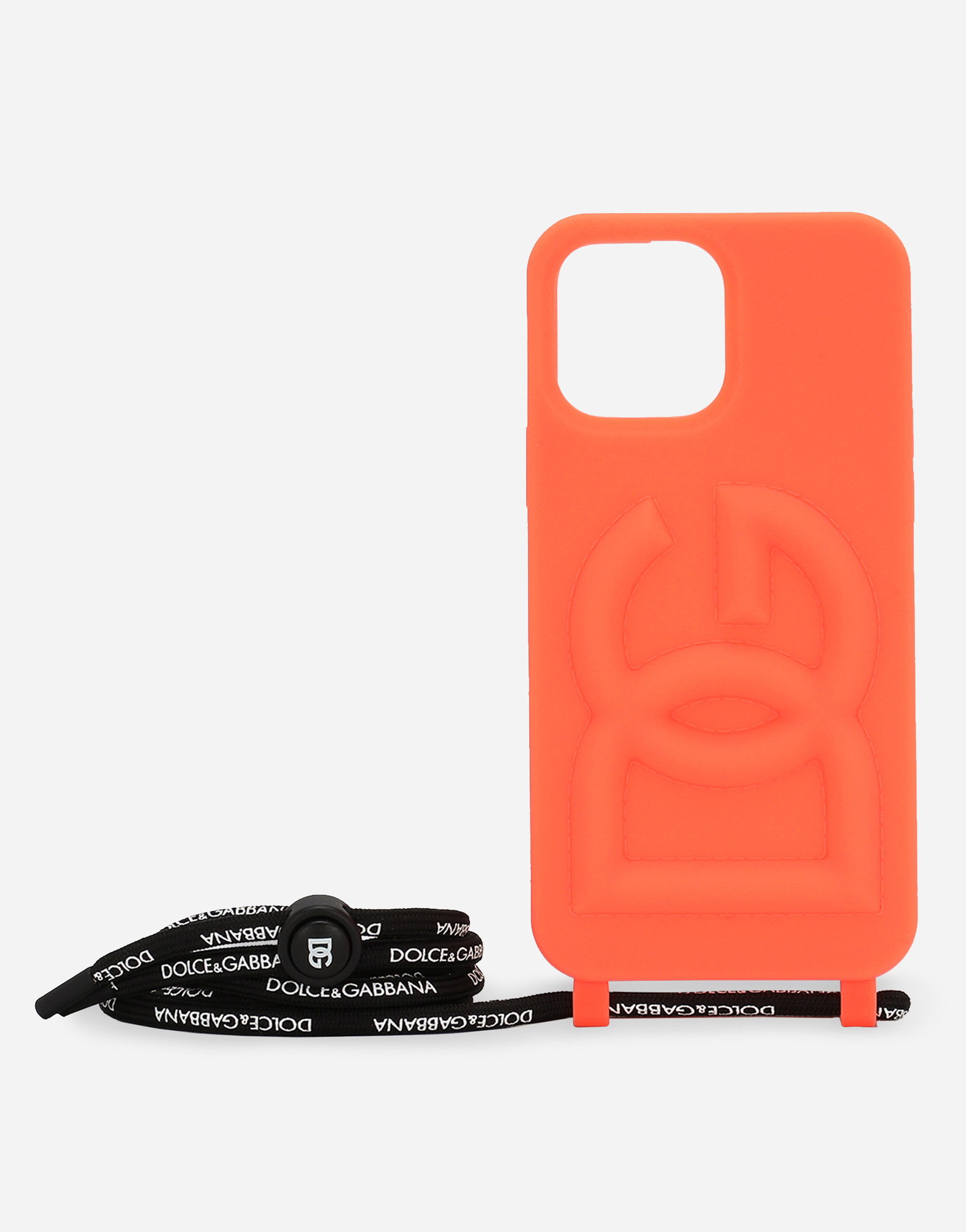 Rubber iPhone 13 Pro Max cover with embossed logo in Orange