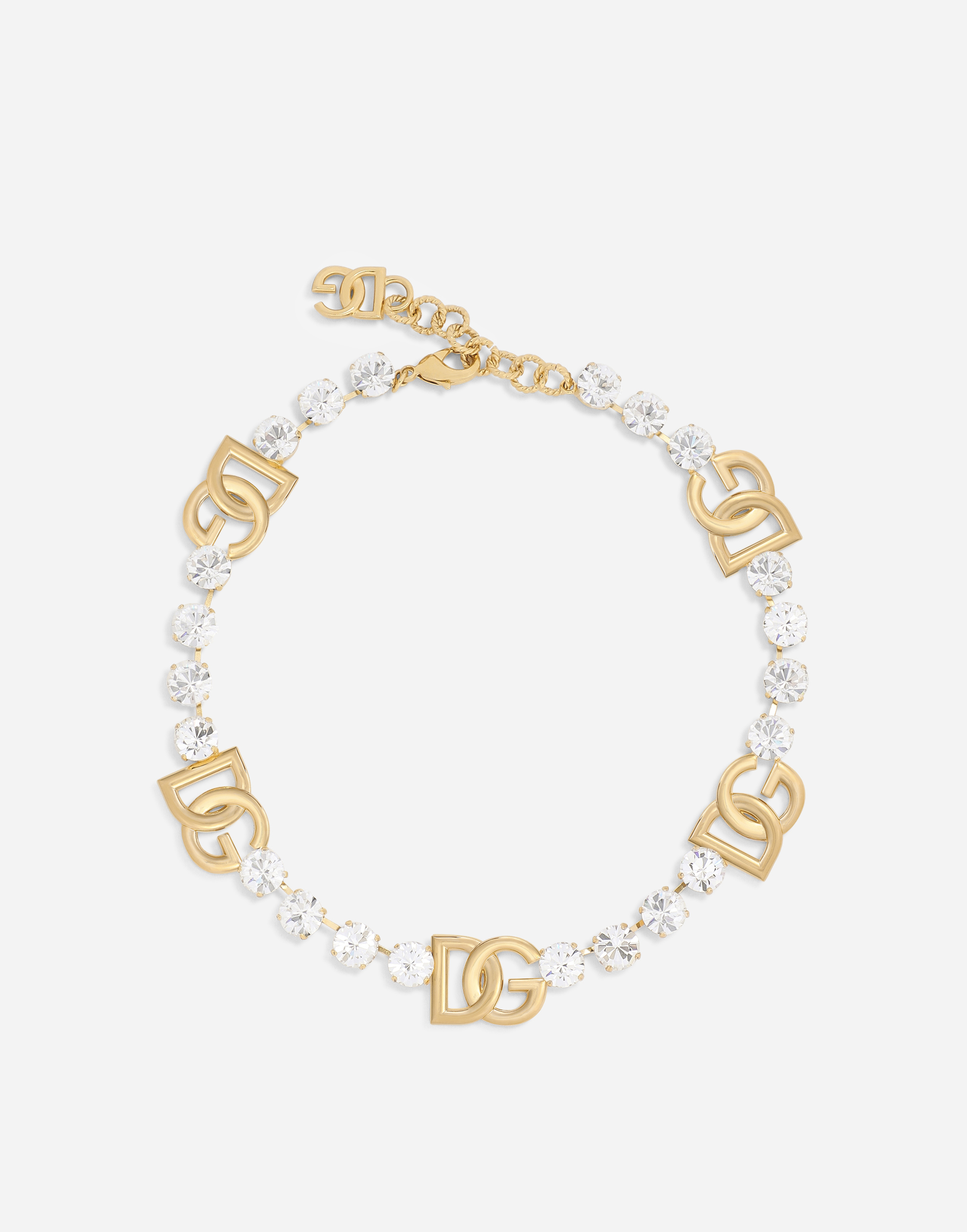KIM DOLCE&GABBANA Rhinestone necklace with DG logo in Gold