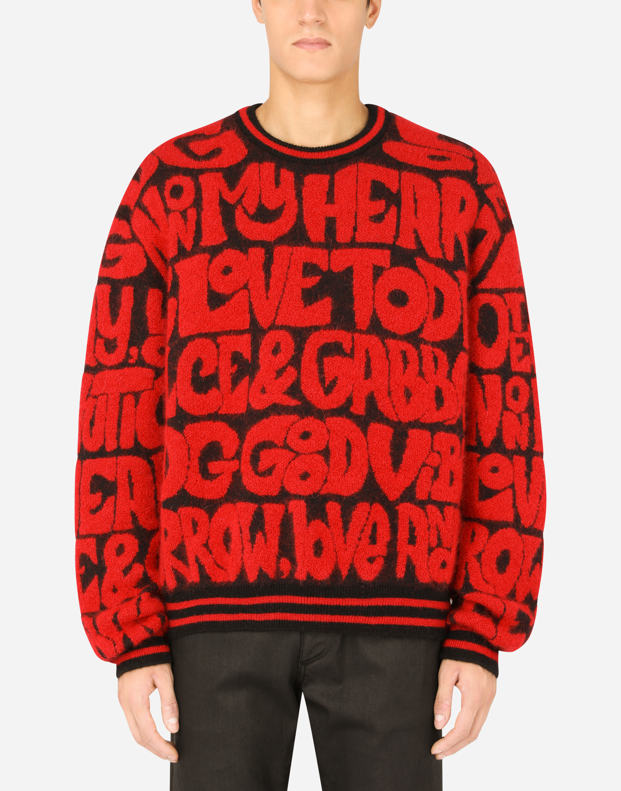 Dolce & Gabbana Round-neck Jacquard Sweater With Lettering In Multicolor