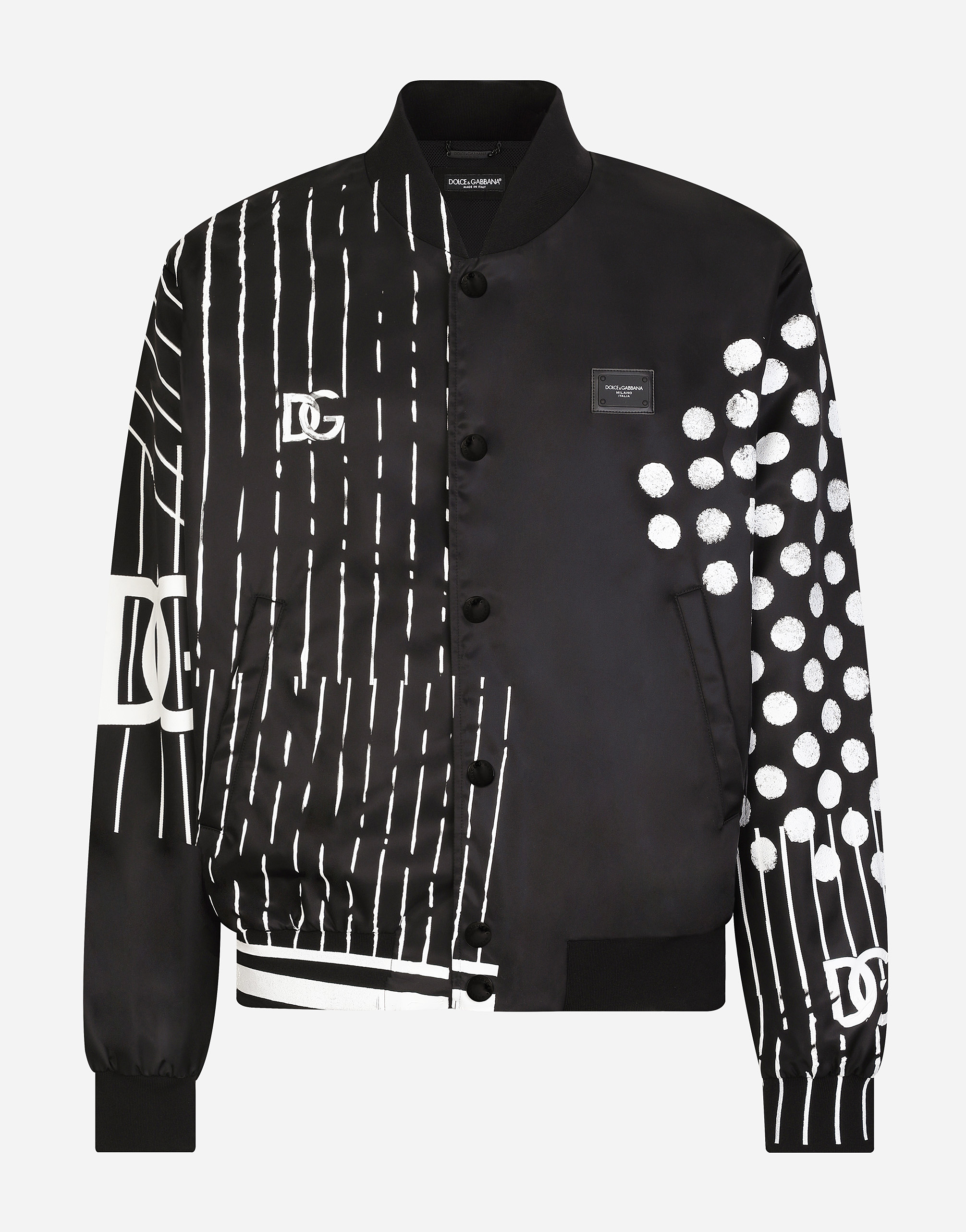 Printed nylon jacket with branded tag in Multicolor
