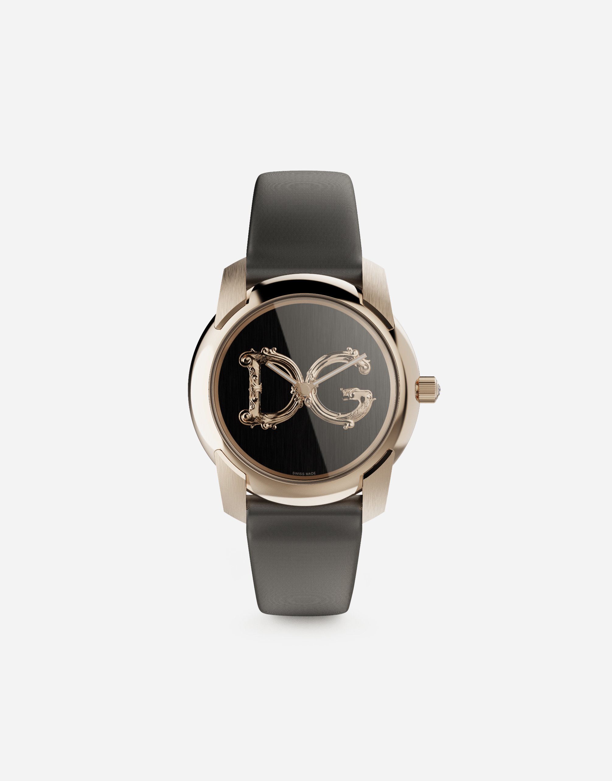 DG7 Barocco watch with black satin strap in Grey/Nude