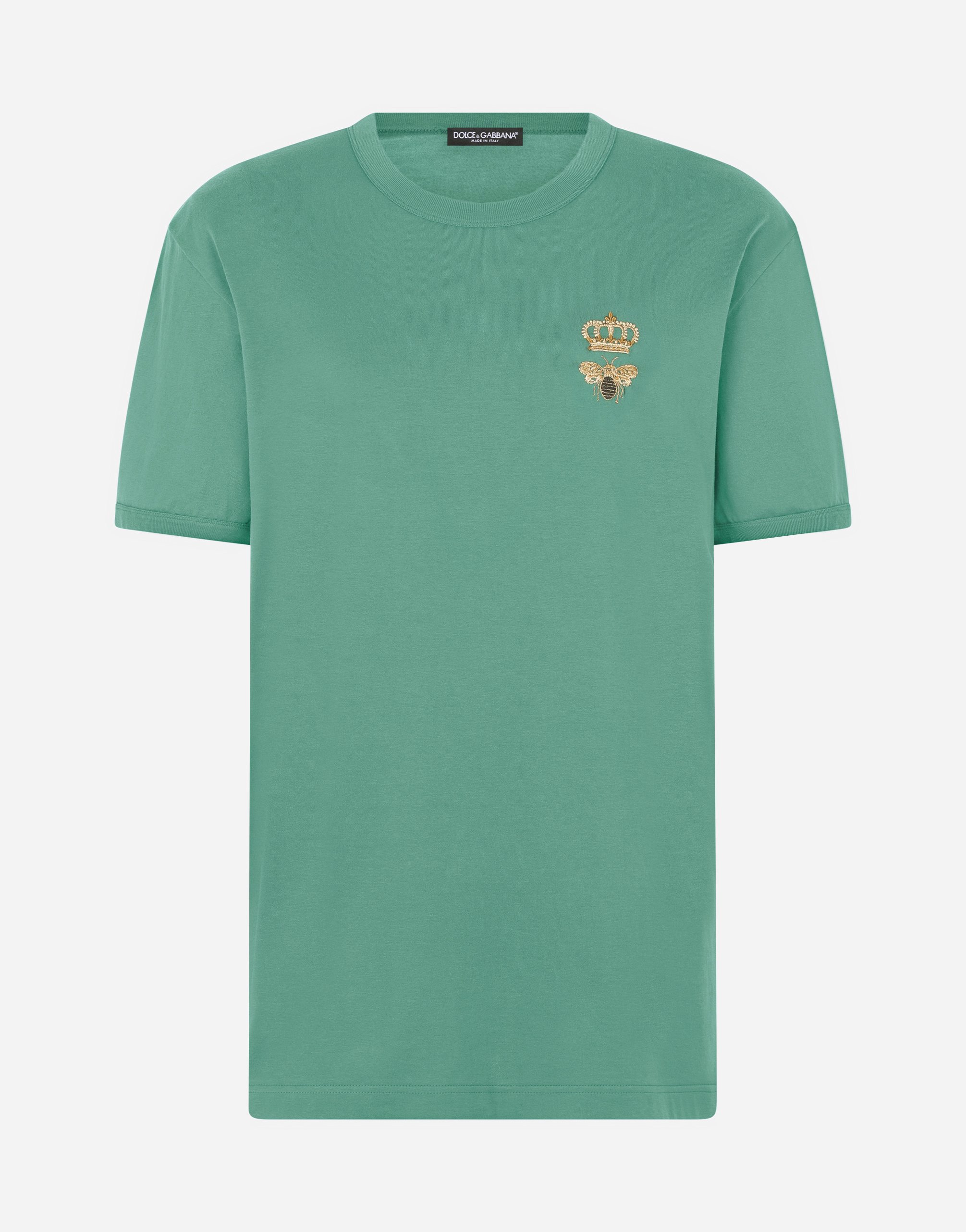 Cotton T-shirt with French wire embellishment in Green