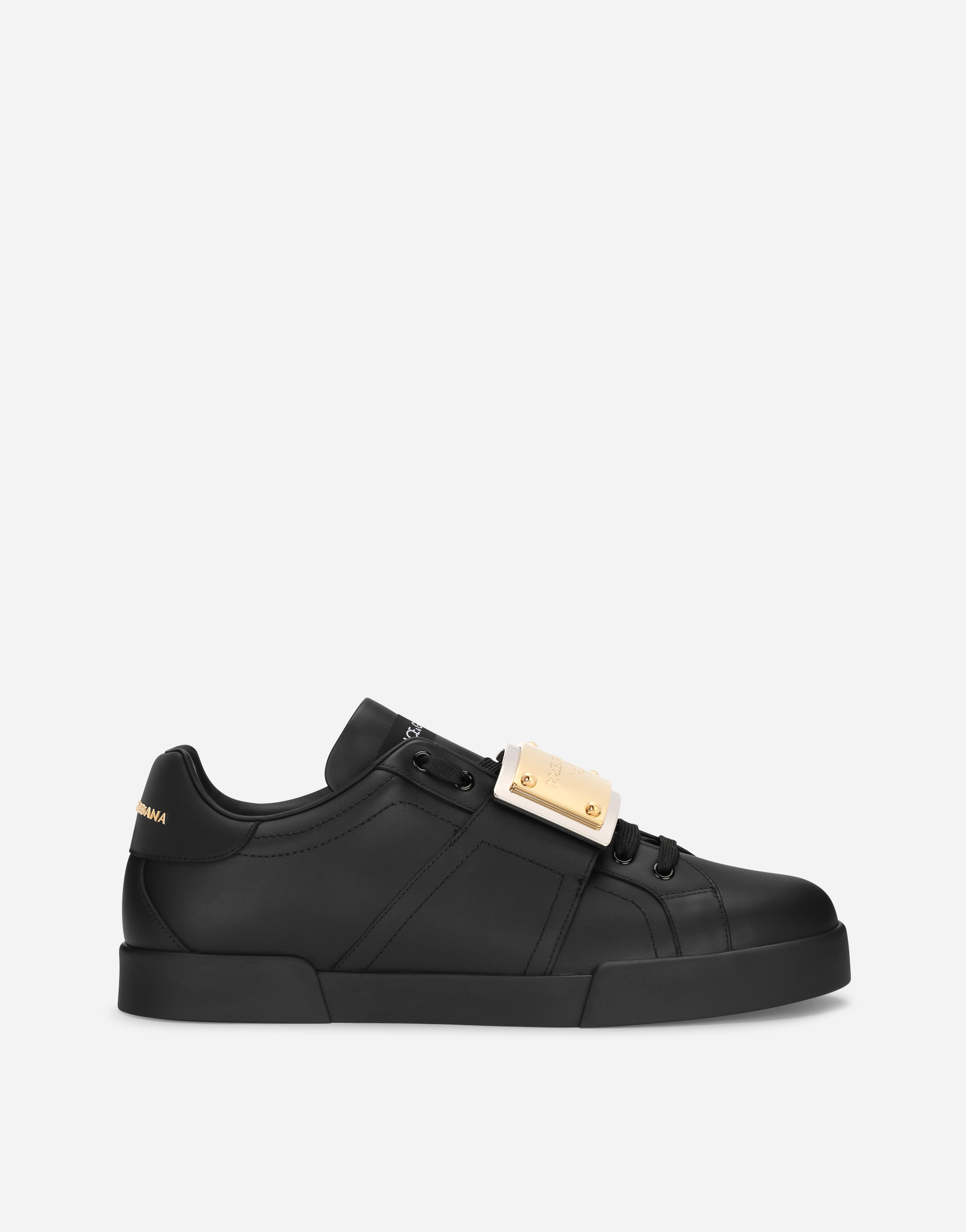 Calfskin Portofino sneakers with branded tag in Black