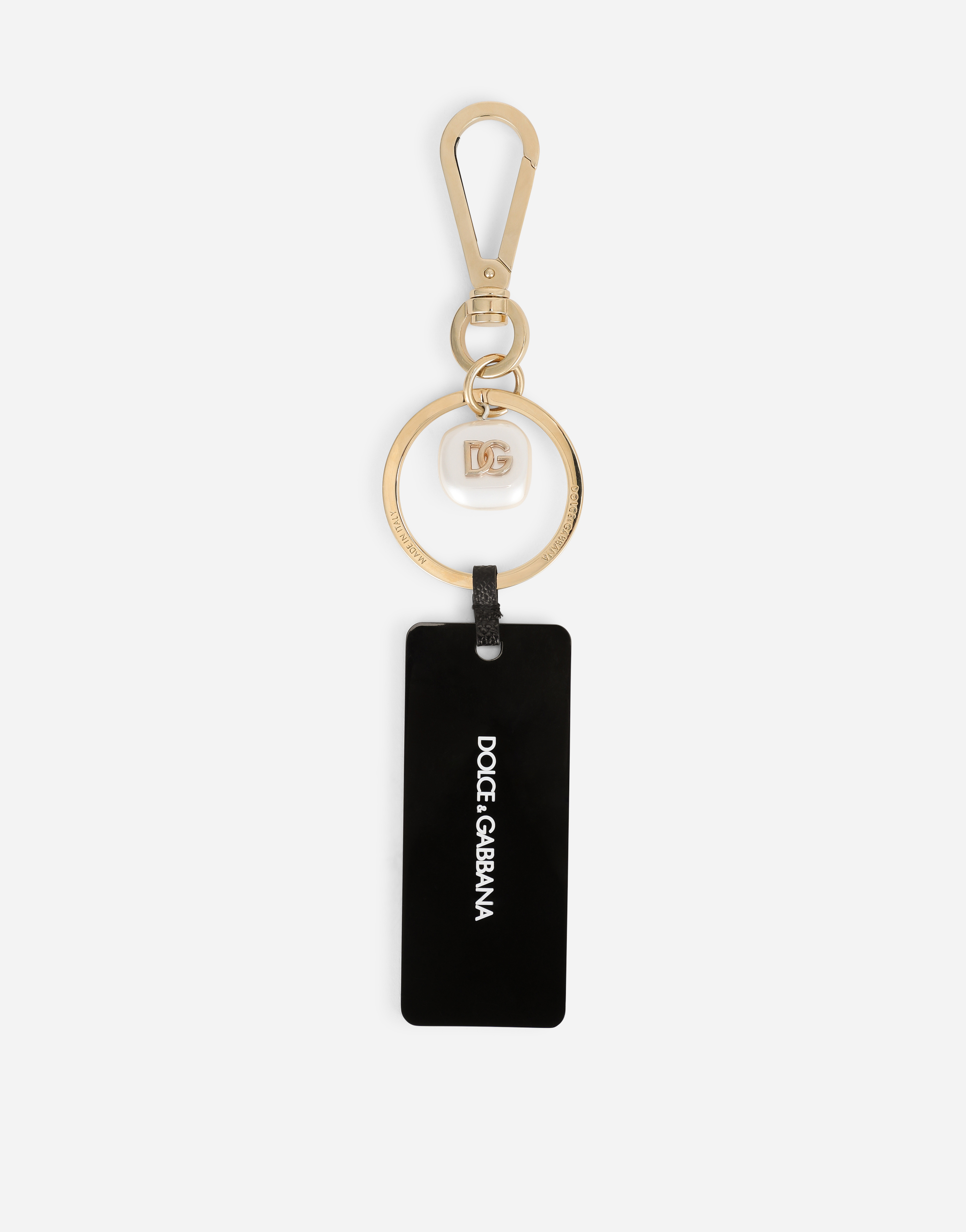 Metal keychain with tag and branded pearl in Multicolor