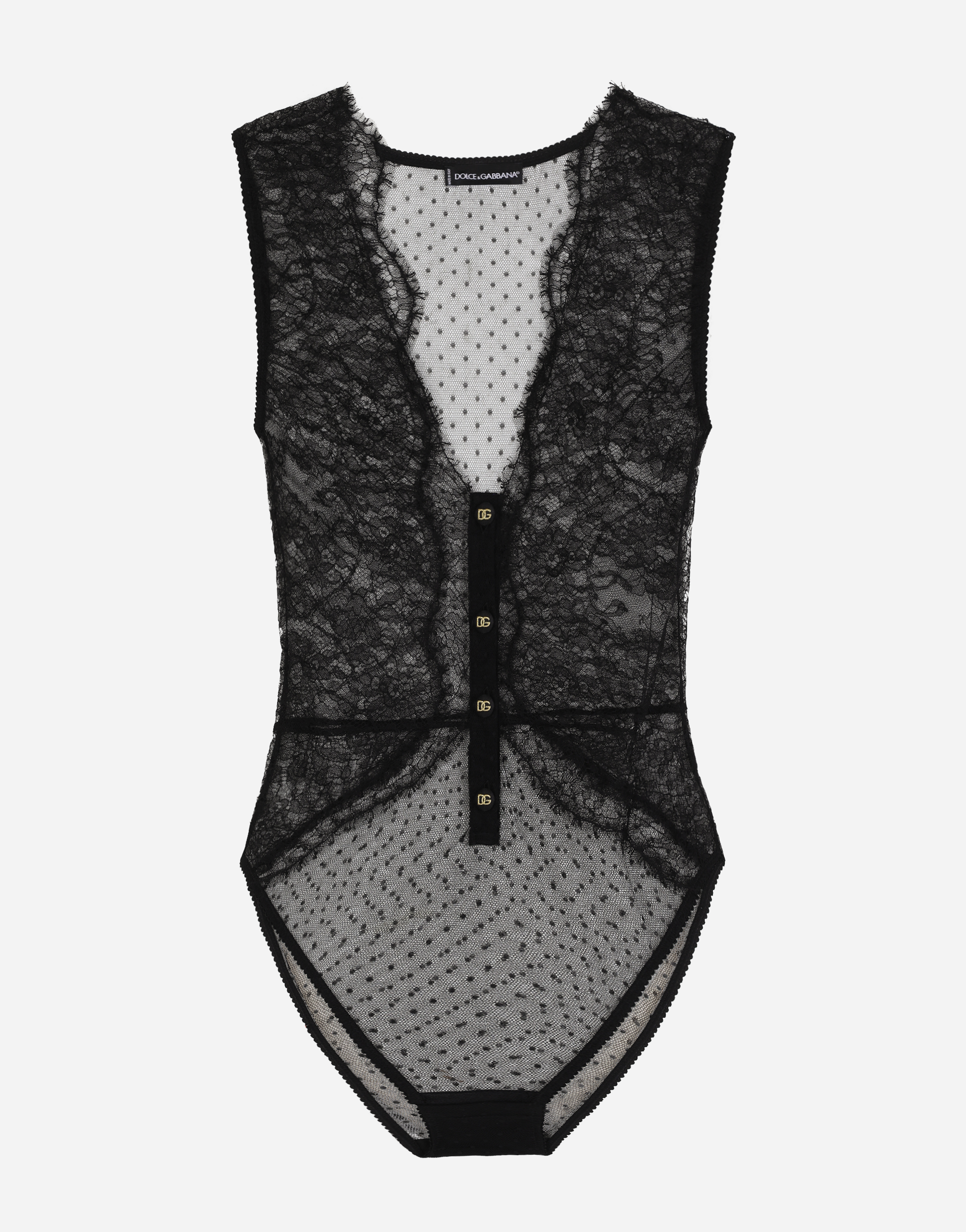 Lace bodysuit with plunging neckline in Black