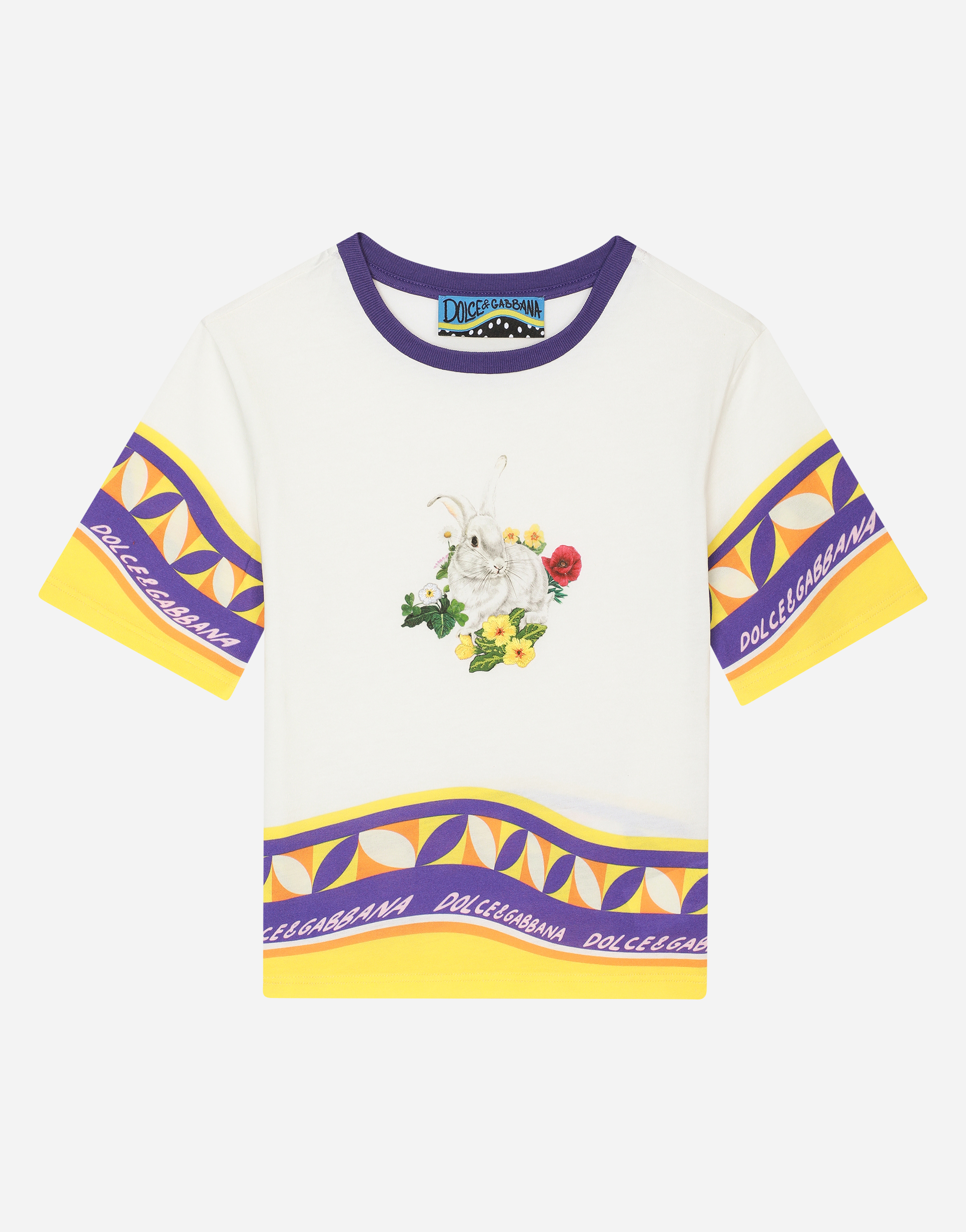 Jersey T-shirt with rabbit print in Multicolor