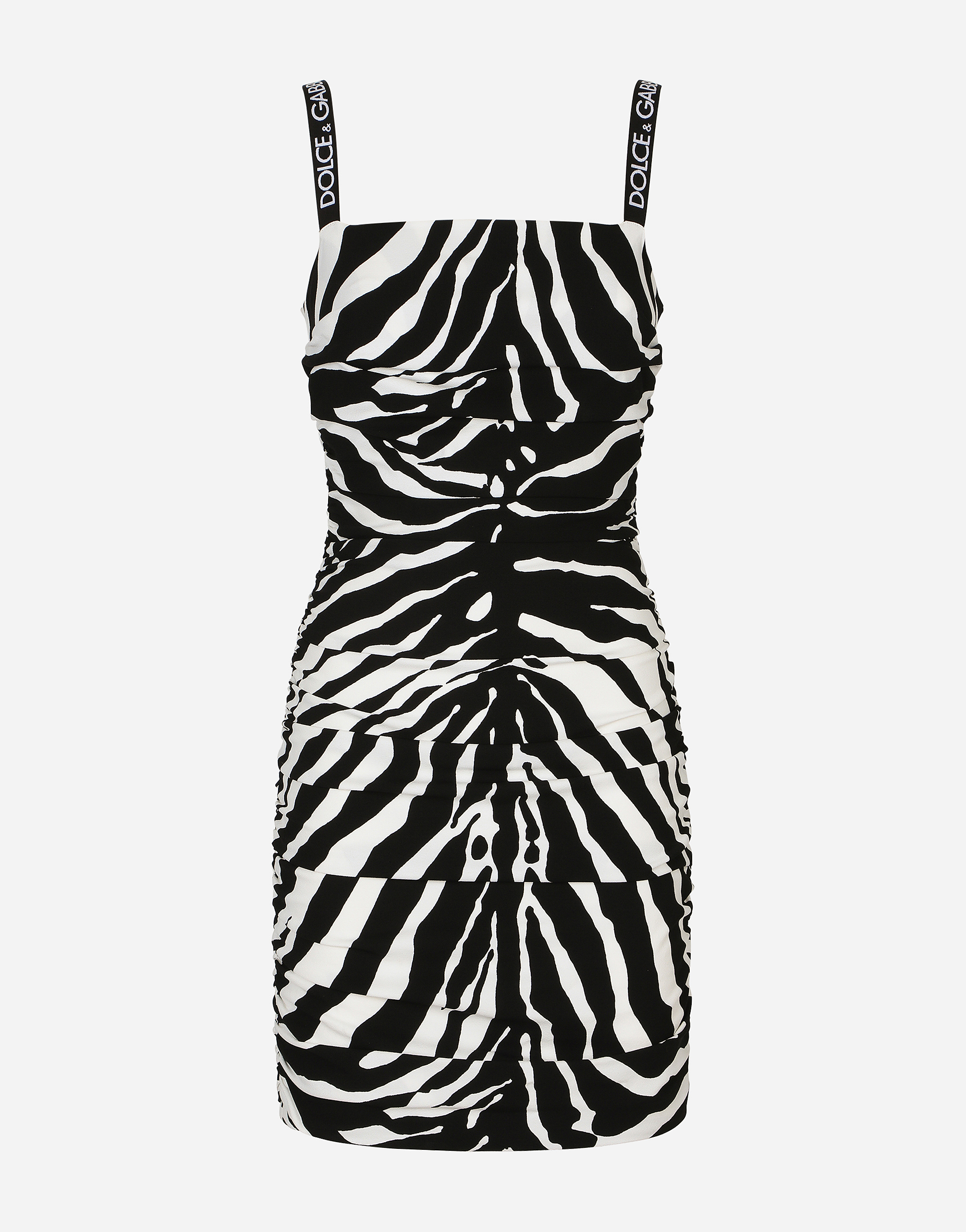 Short zebra-print cady dress in Animal Print