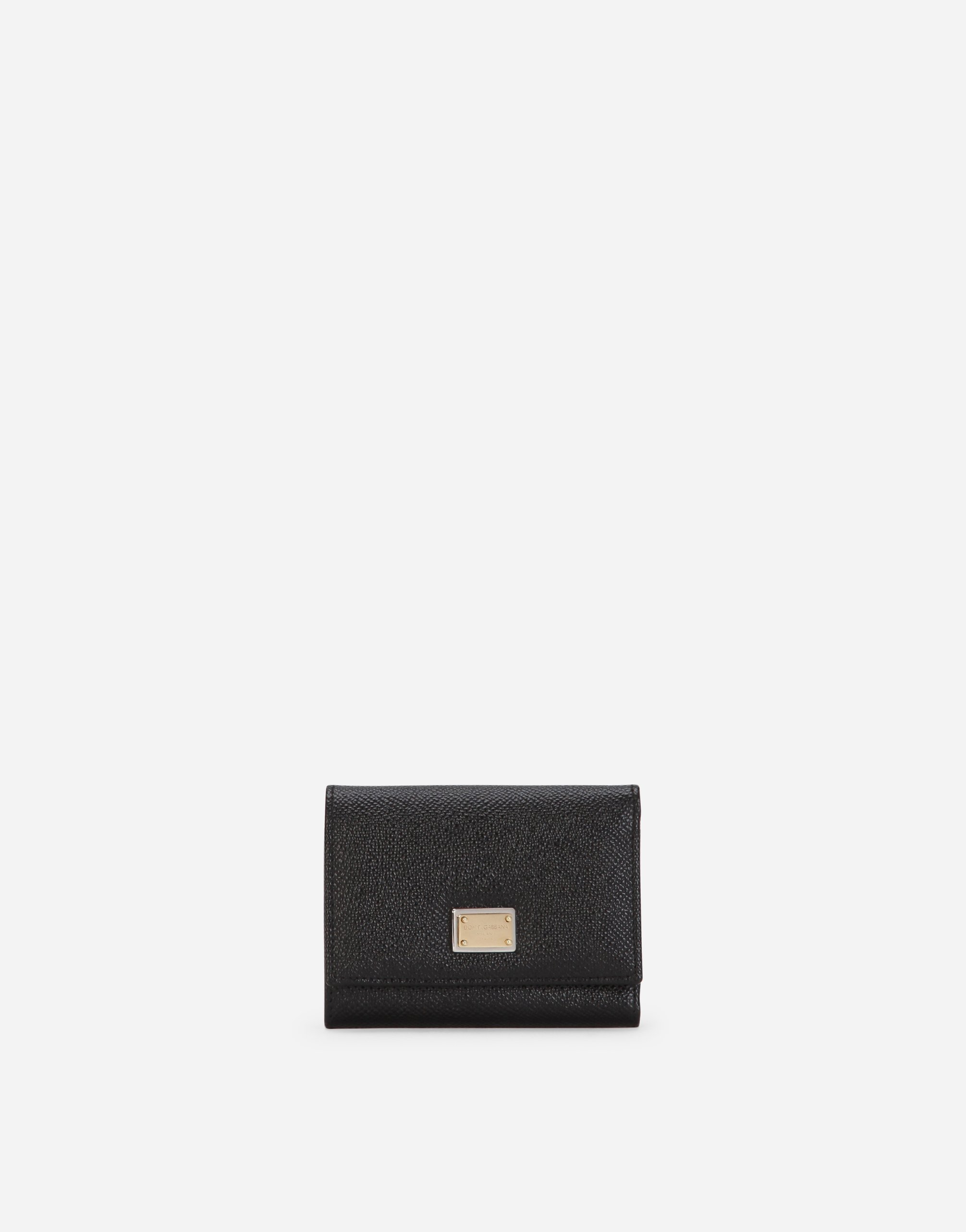 Dauphine calfskin wallet with branded tag in Black