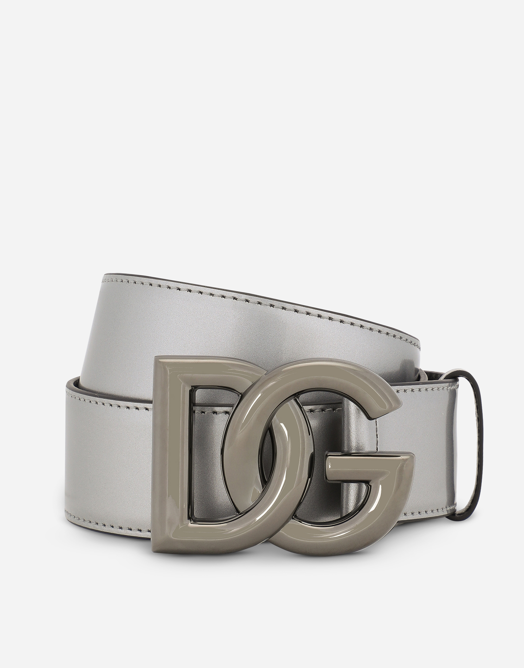 Calfskin belt with crossover DG buckle logo in Multicolor