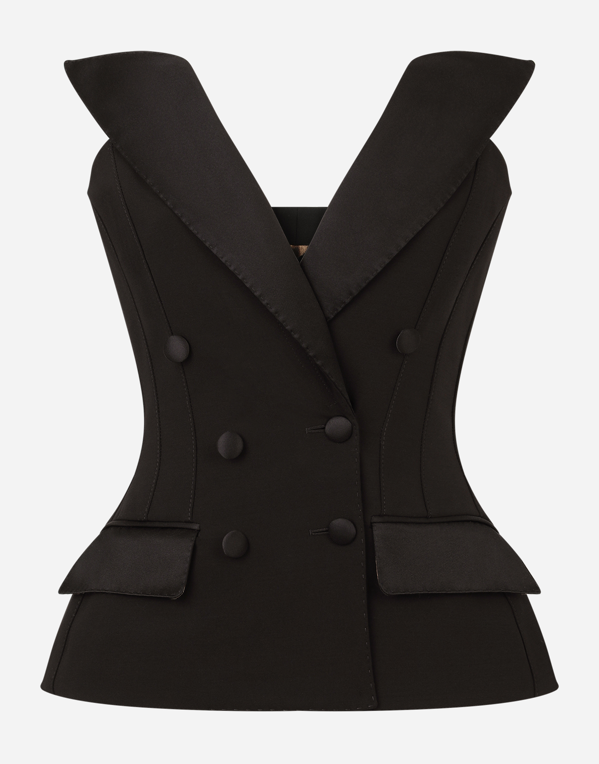 Double-breasted woolen bustier jacket in Black
