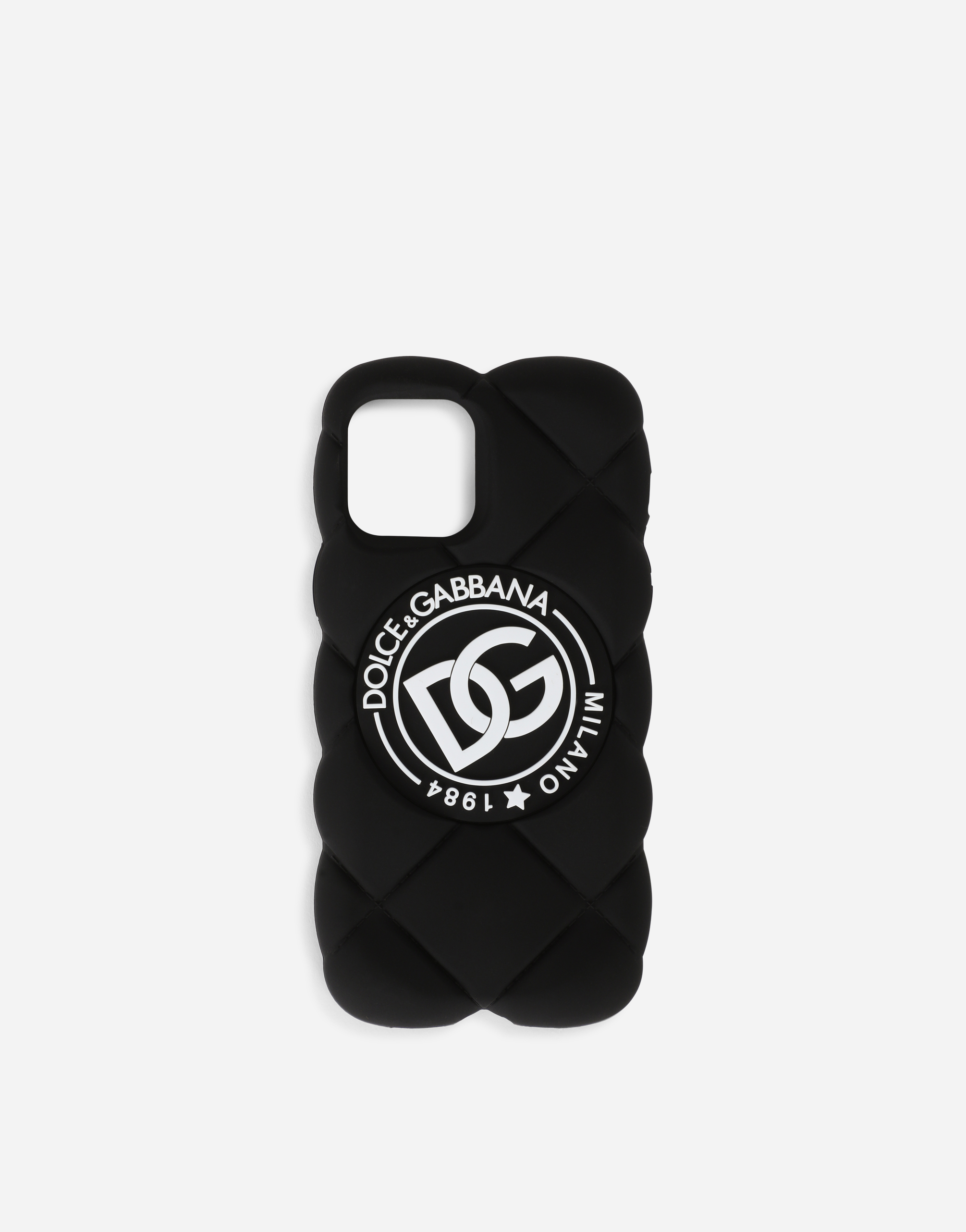 Quilted-effect rubber iPhone 12 Pro cover with DG logo in Black