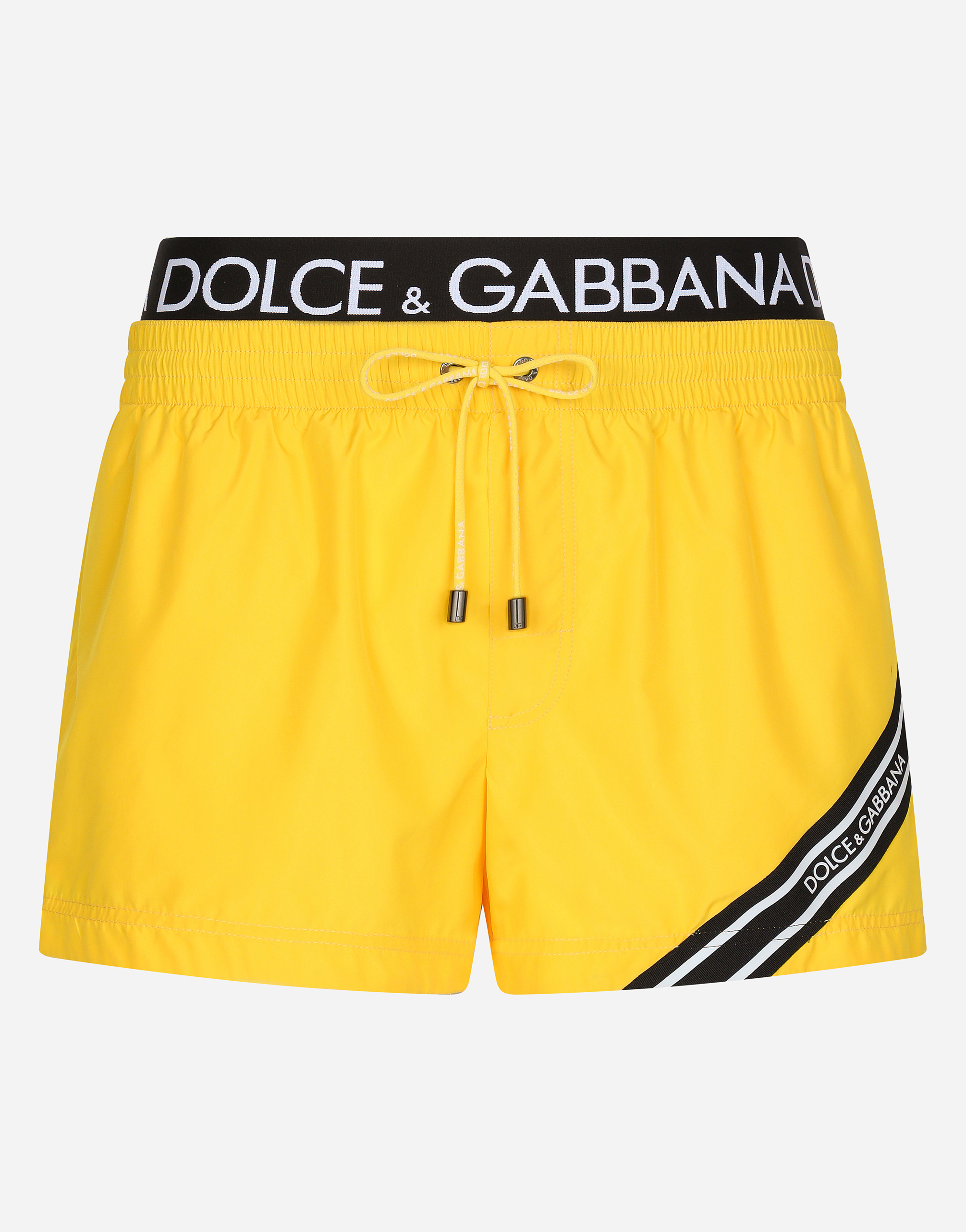 Short swim trunks with branded band in Yellow