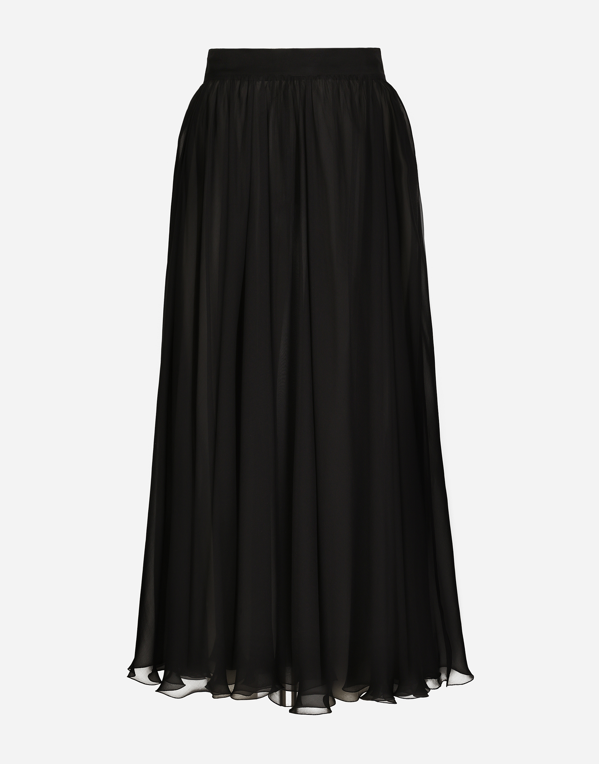 High-waisted chiffon circle skirt in Black