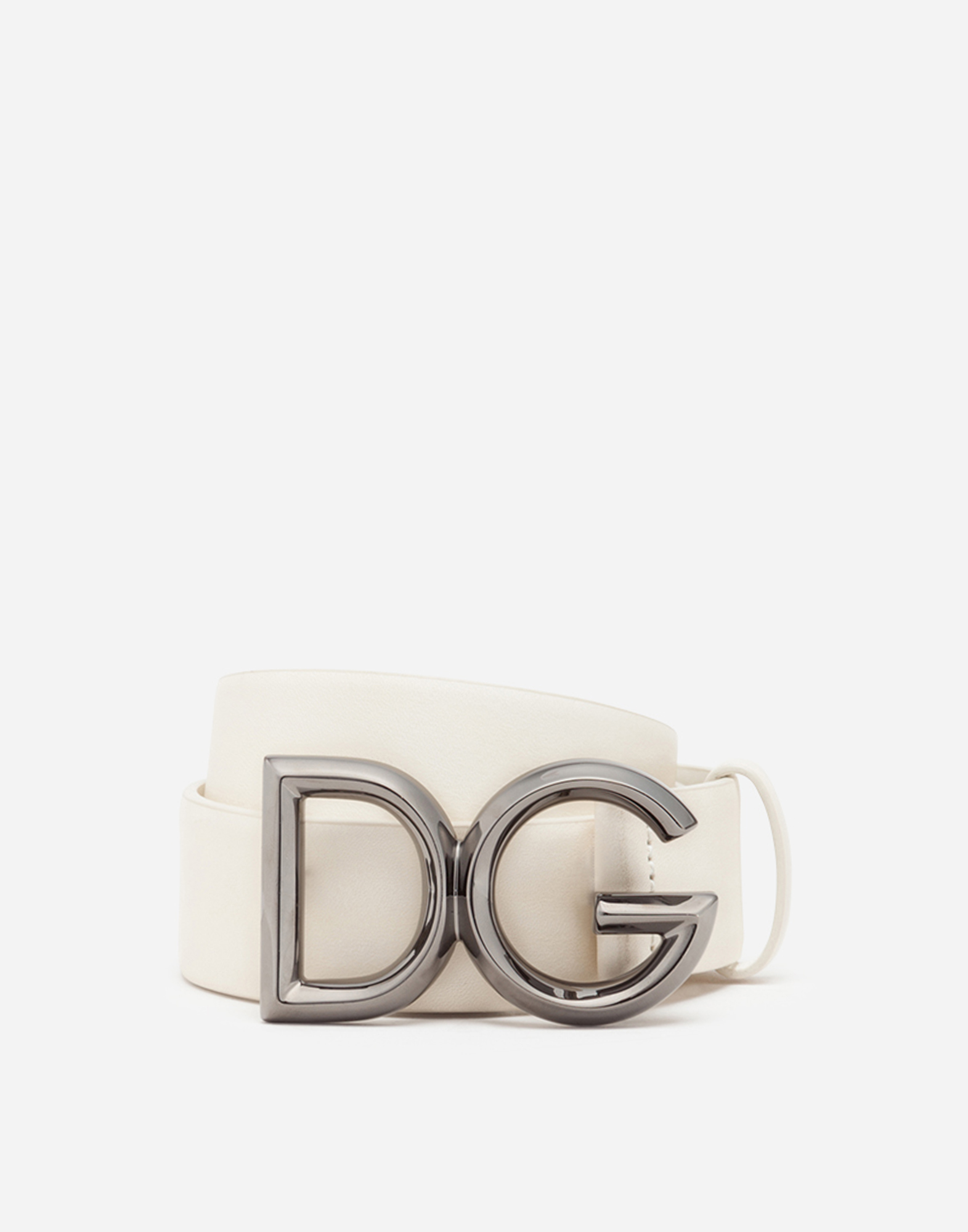 Cowhide belt with DG logo in White/Ruthenium