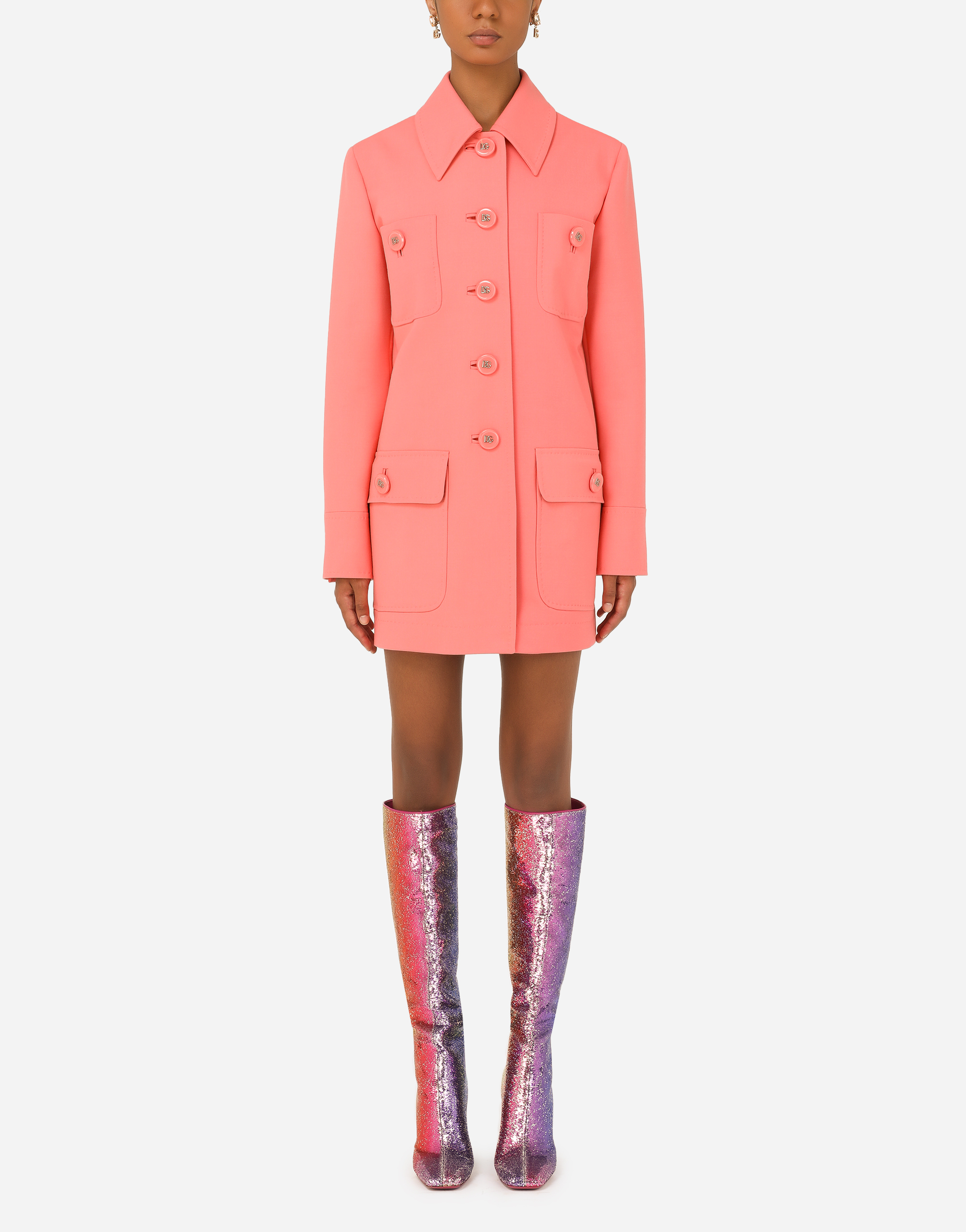 Short double wool coat in Pink
