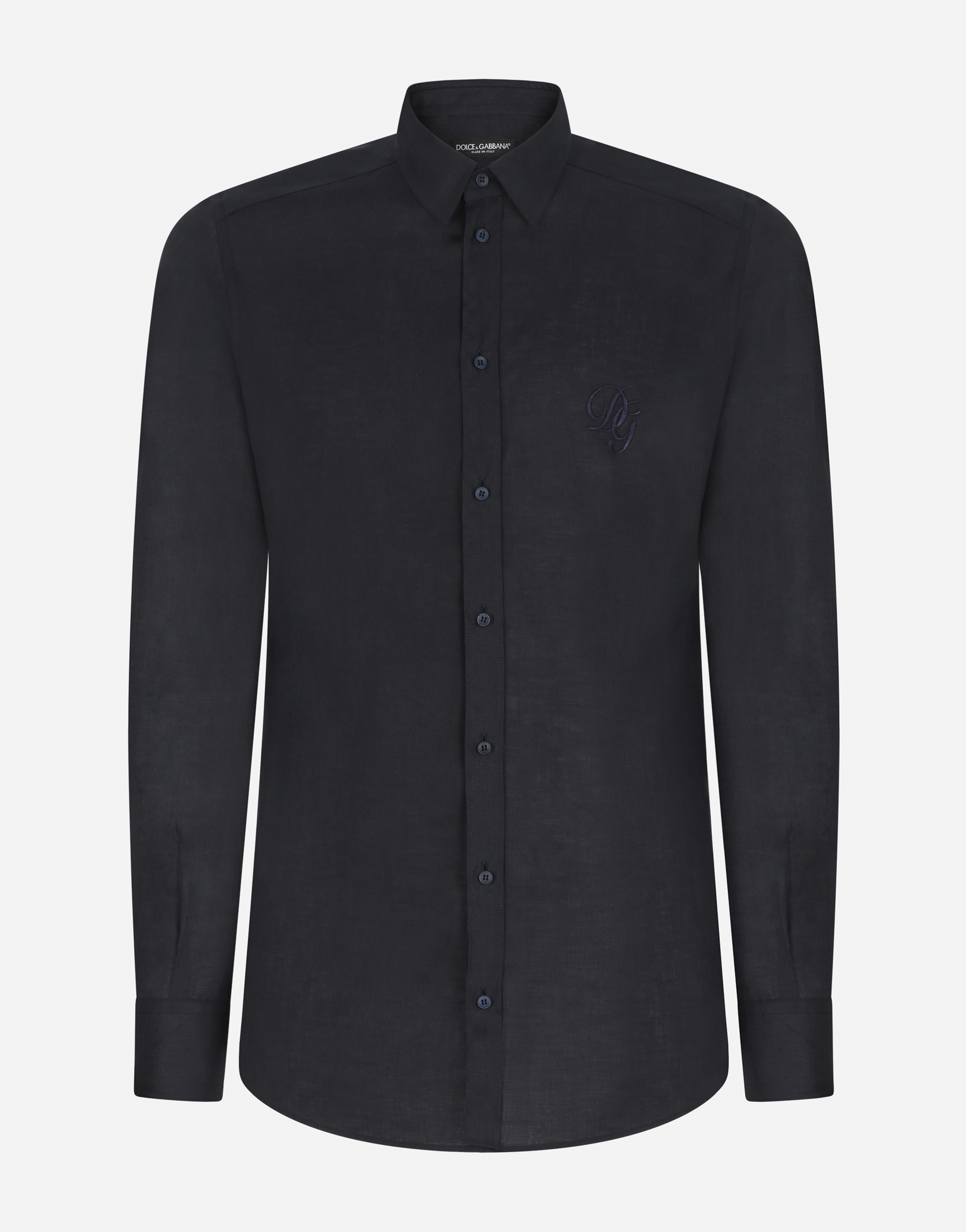 Linen Martini-fit shirt with DG embroidery in Blue