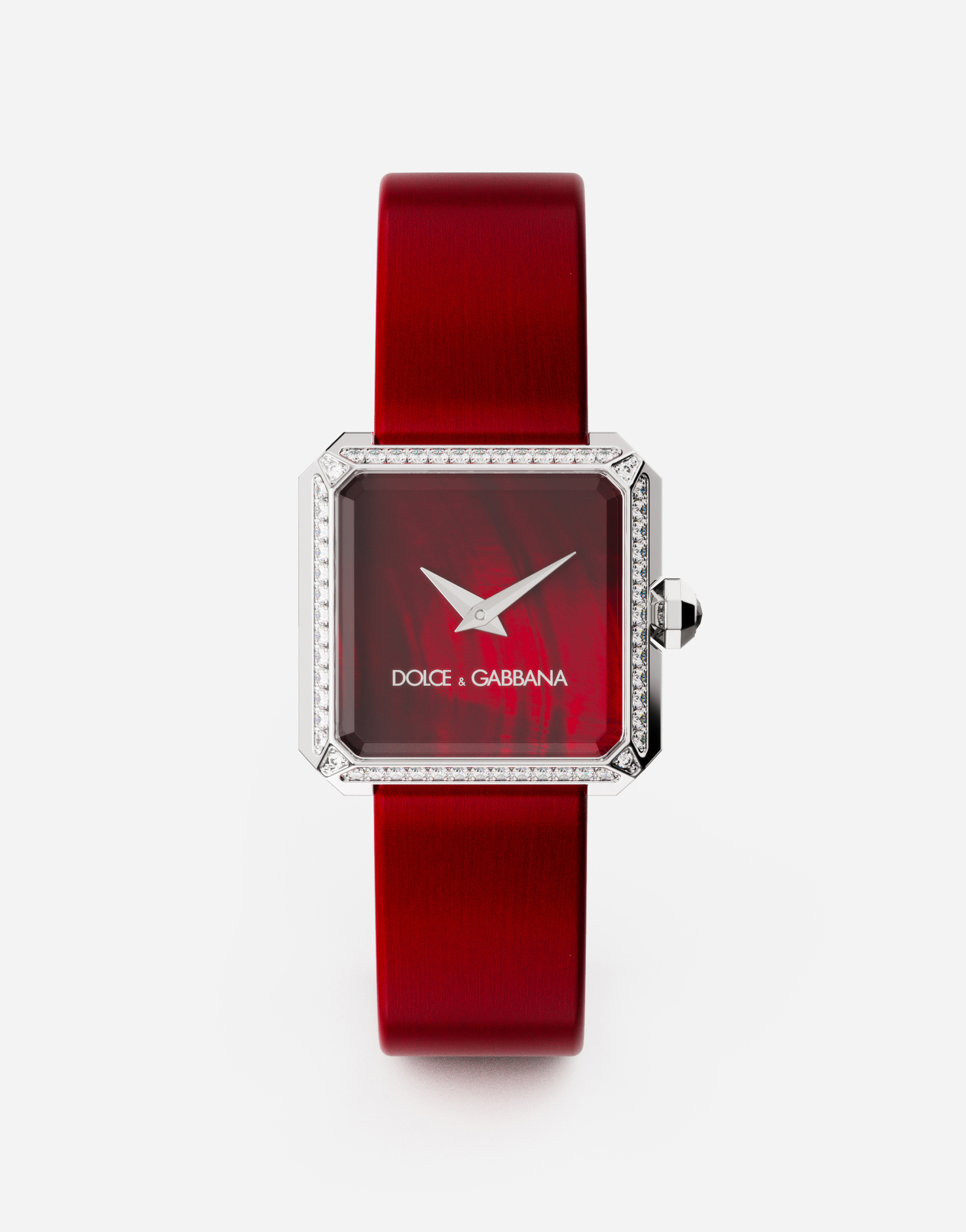Steel watch with diamonds in Raspberry red