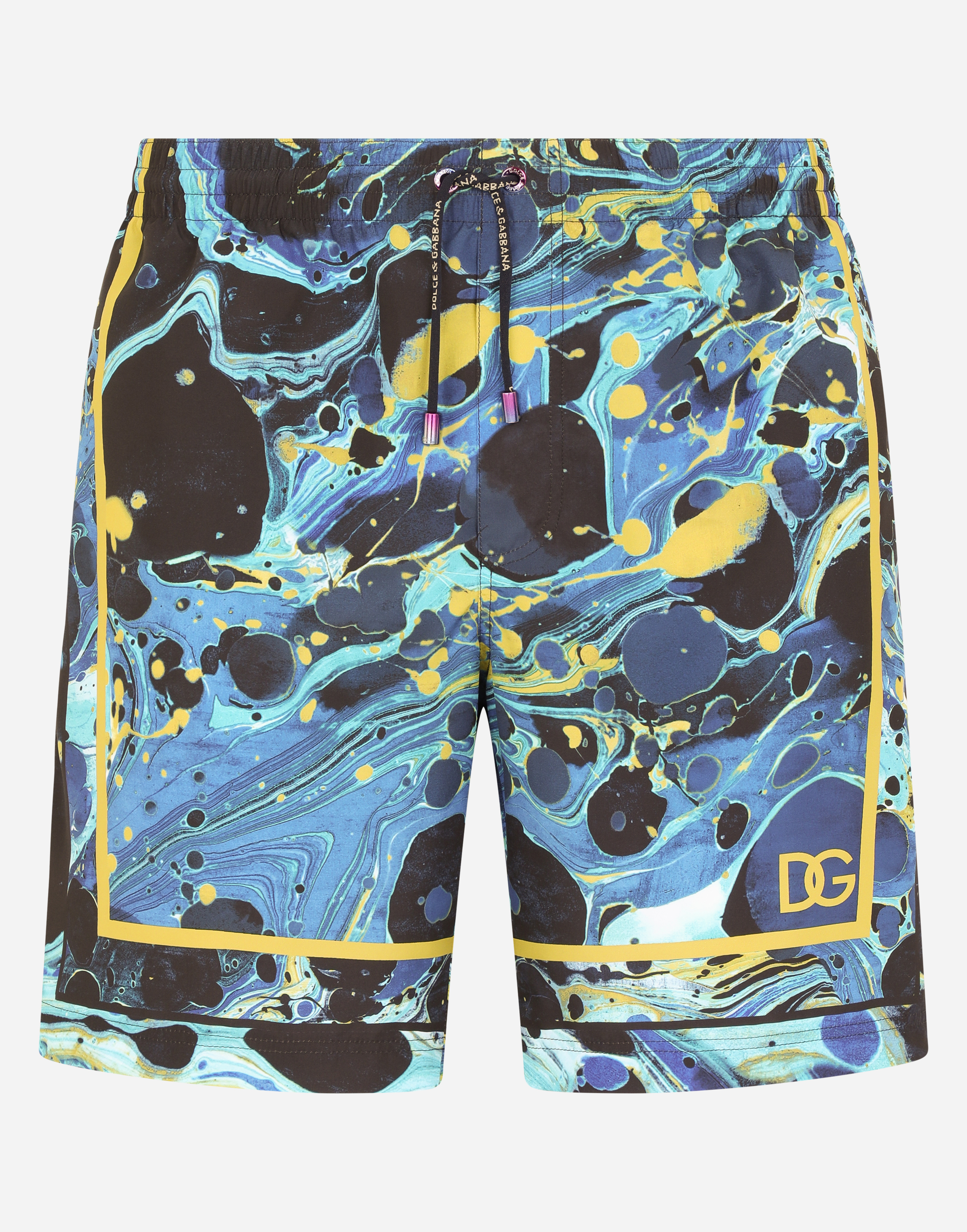 Mid-length swim trunks with marbled print in Multicolor
