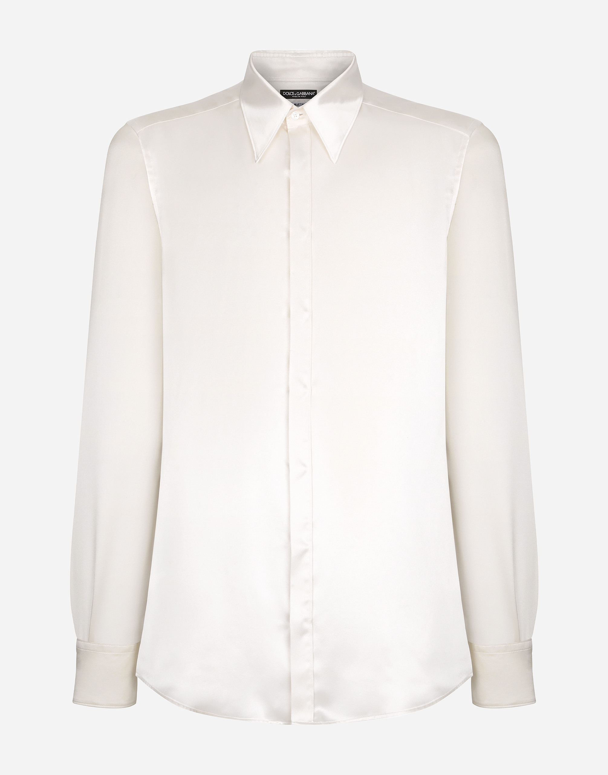 Silk satin Martini-fit shirt in White