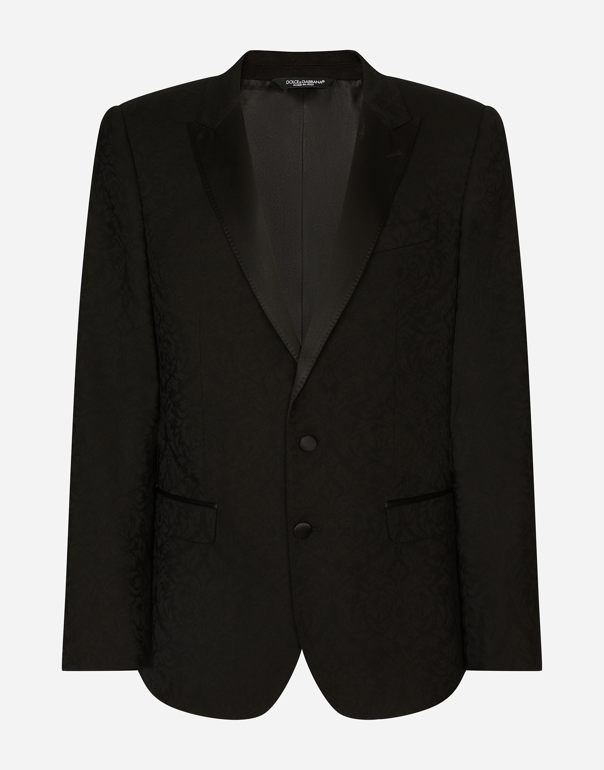 Wool jacquard Martini-fit tuxedo suit in Black