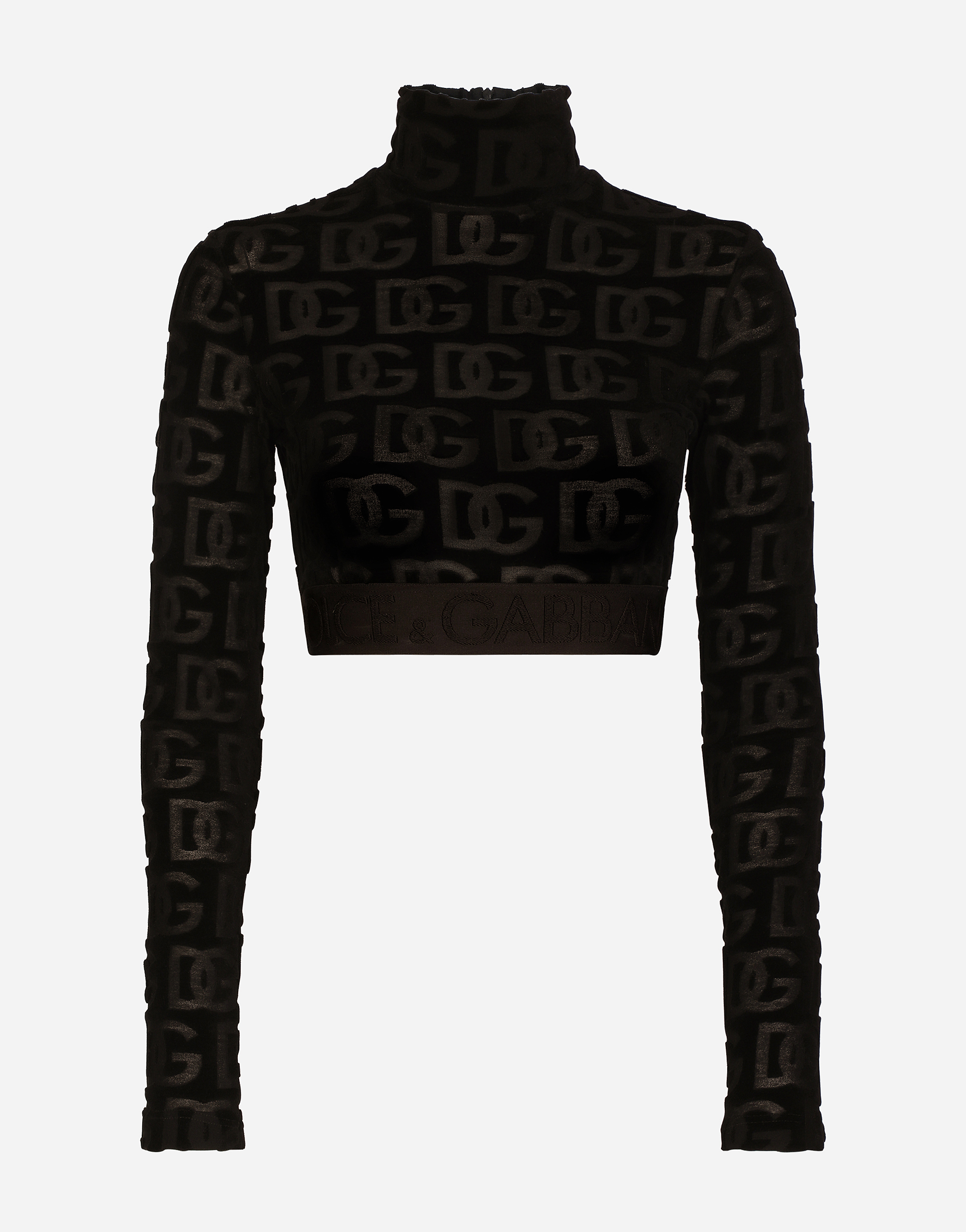 Long-sleeved jersey jacquard top with DG logo in Black