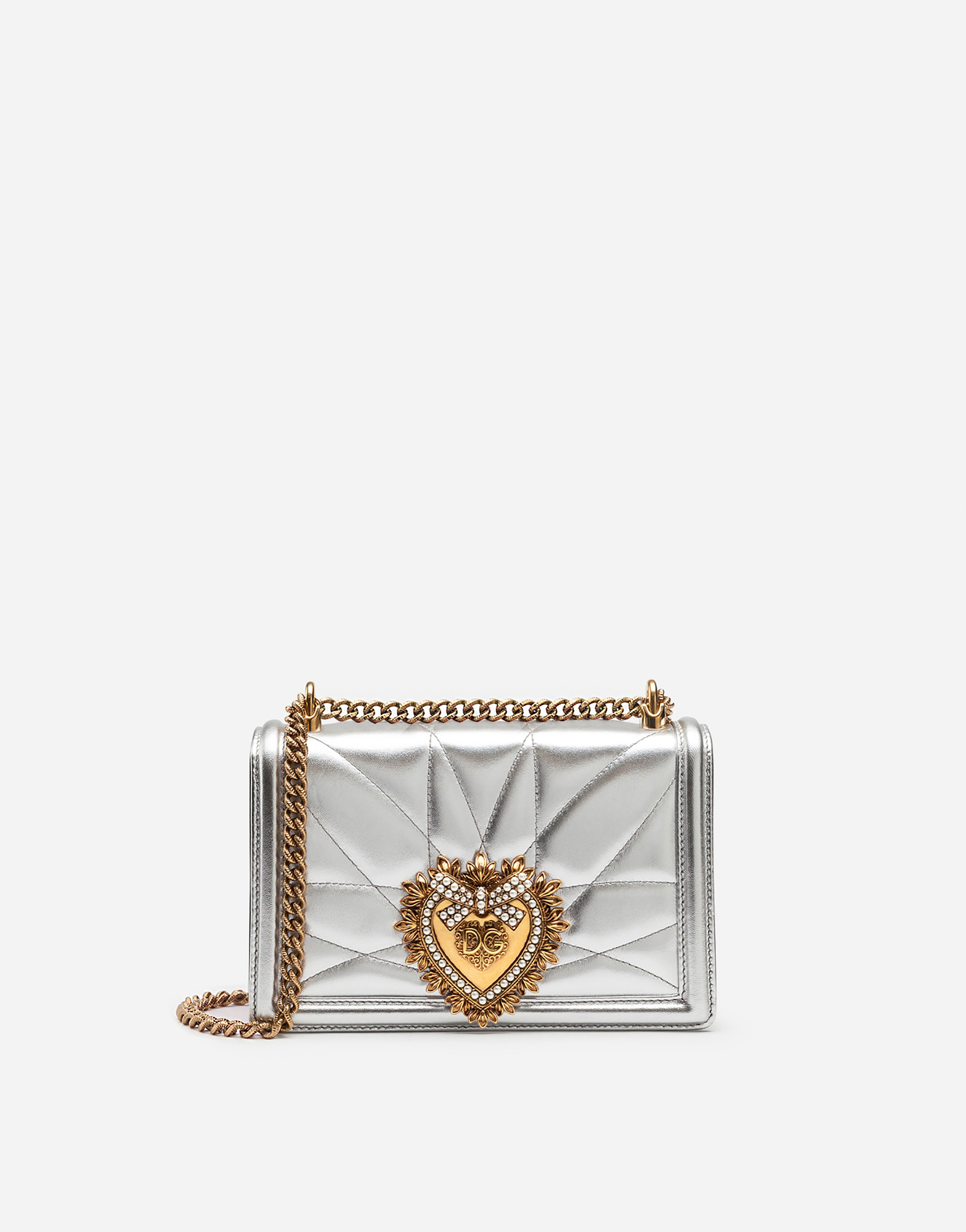 Medium Devotion crossbody bag in quilted nappa mordore leather in Silver