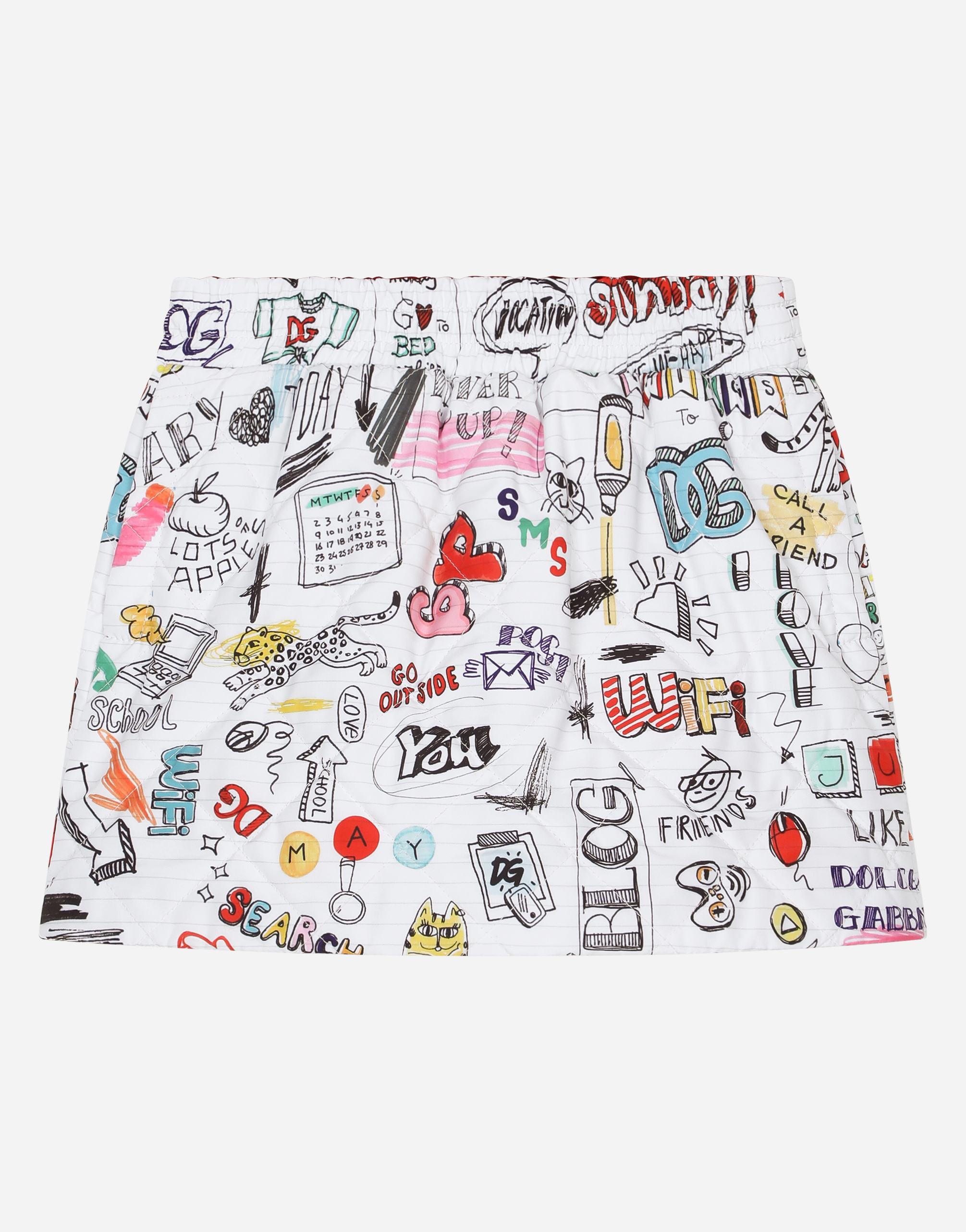 Short quilted nylon skirt with Smemo print in Multicolor