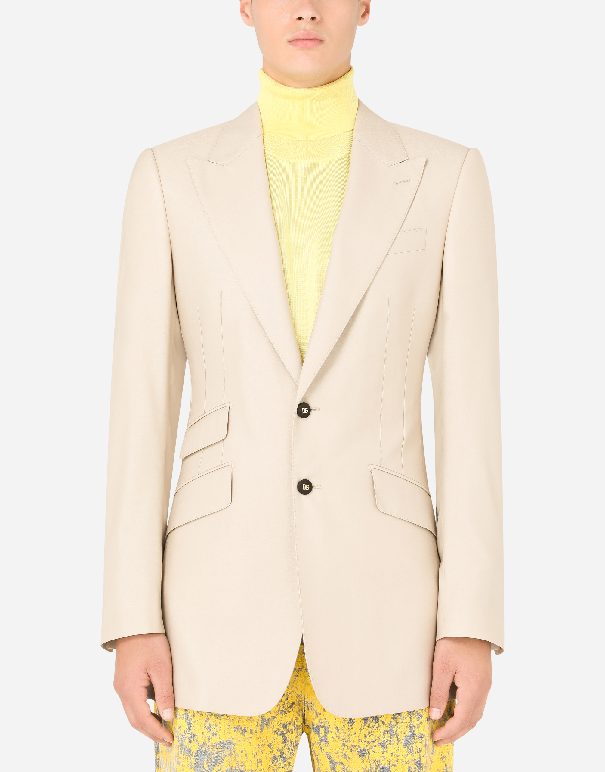 Stretch wool and silk Beat-fit jacket in Beige