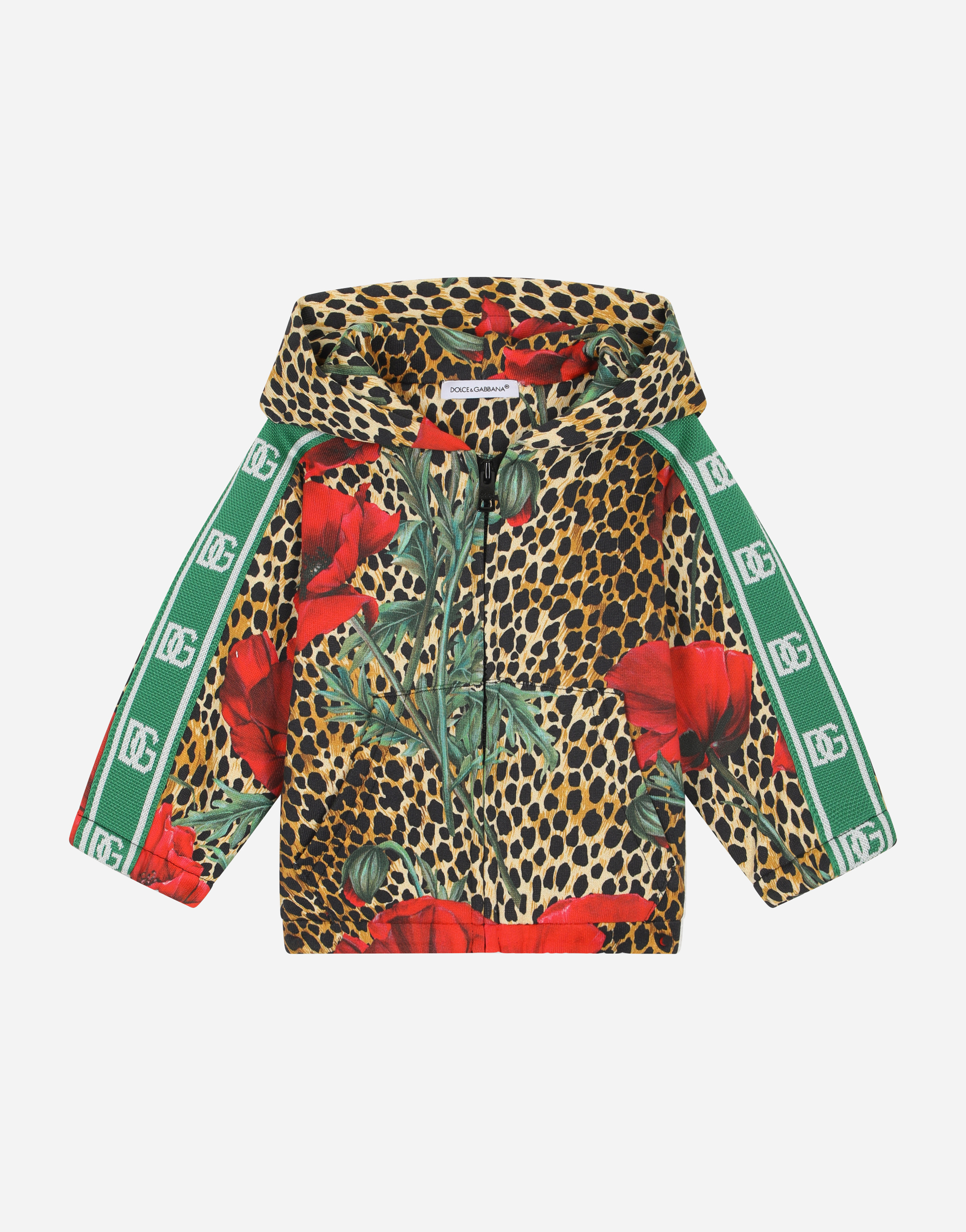 Hoodie with ocelot and poppy print in Multicolor